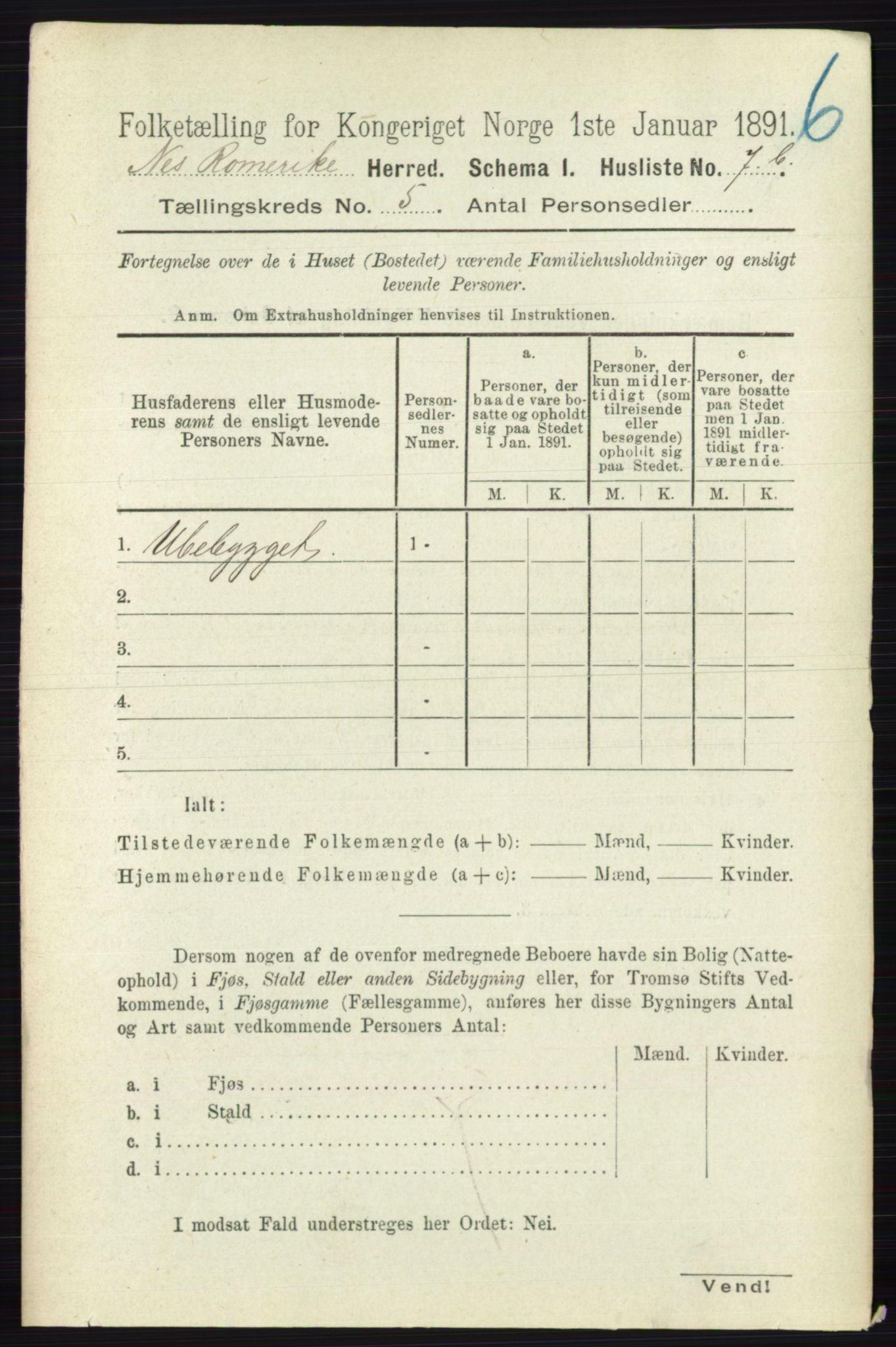 RA, 1891 census for 0236 Nes, 1891, p. 2709