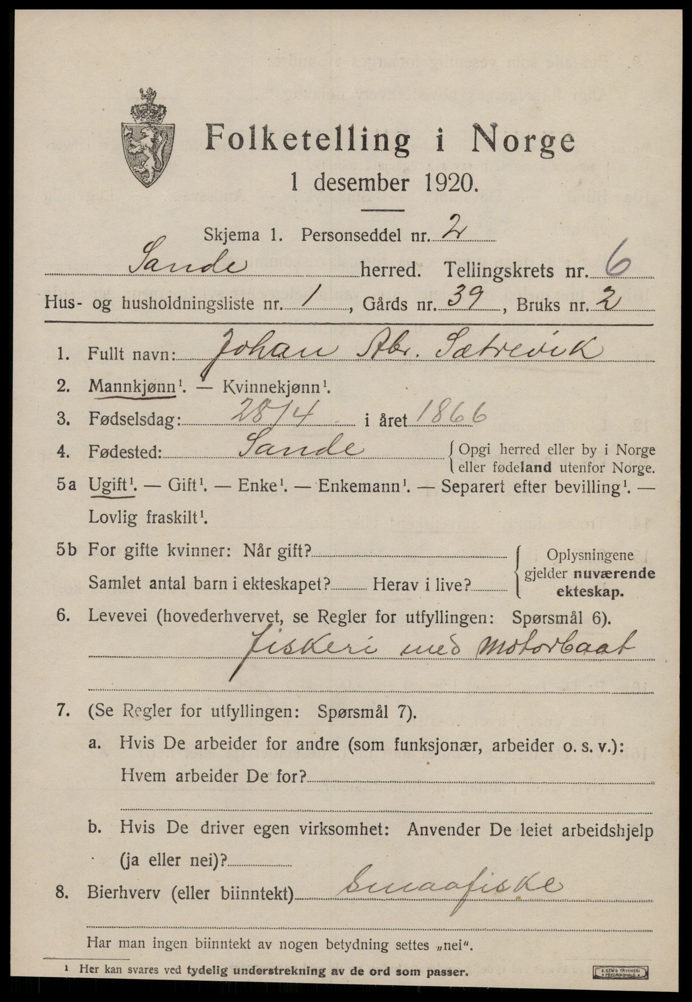 SAT, 1920 census for Sande (MR), 1920, p. 3528