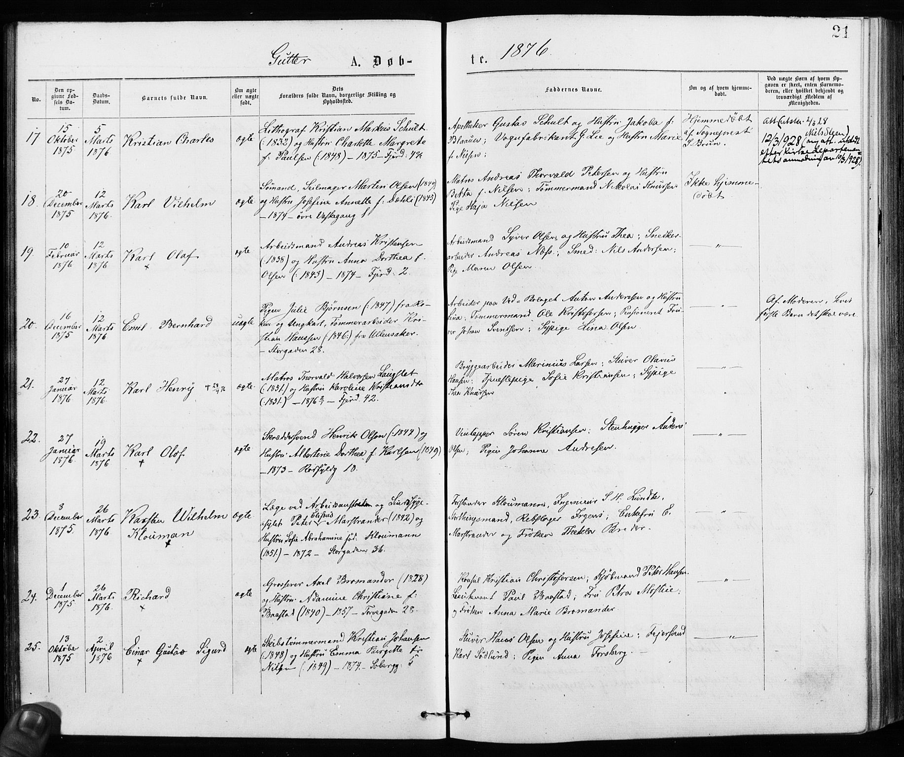 Jakob prestekontor Kirkebøker, AV/SAO-A-10850/F/Fa/L0001: Parish register (official) no. 1, 1875-1924, p. 21