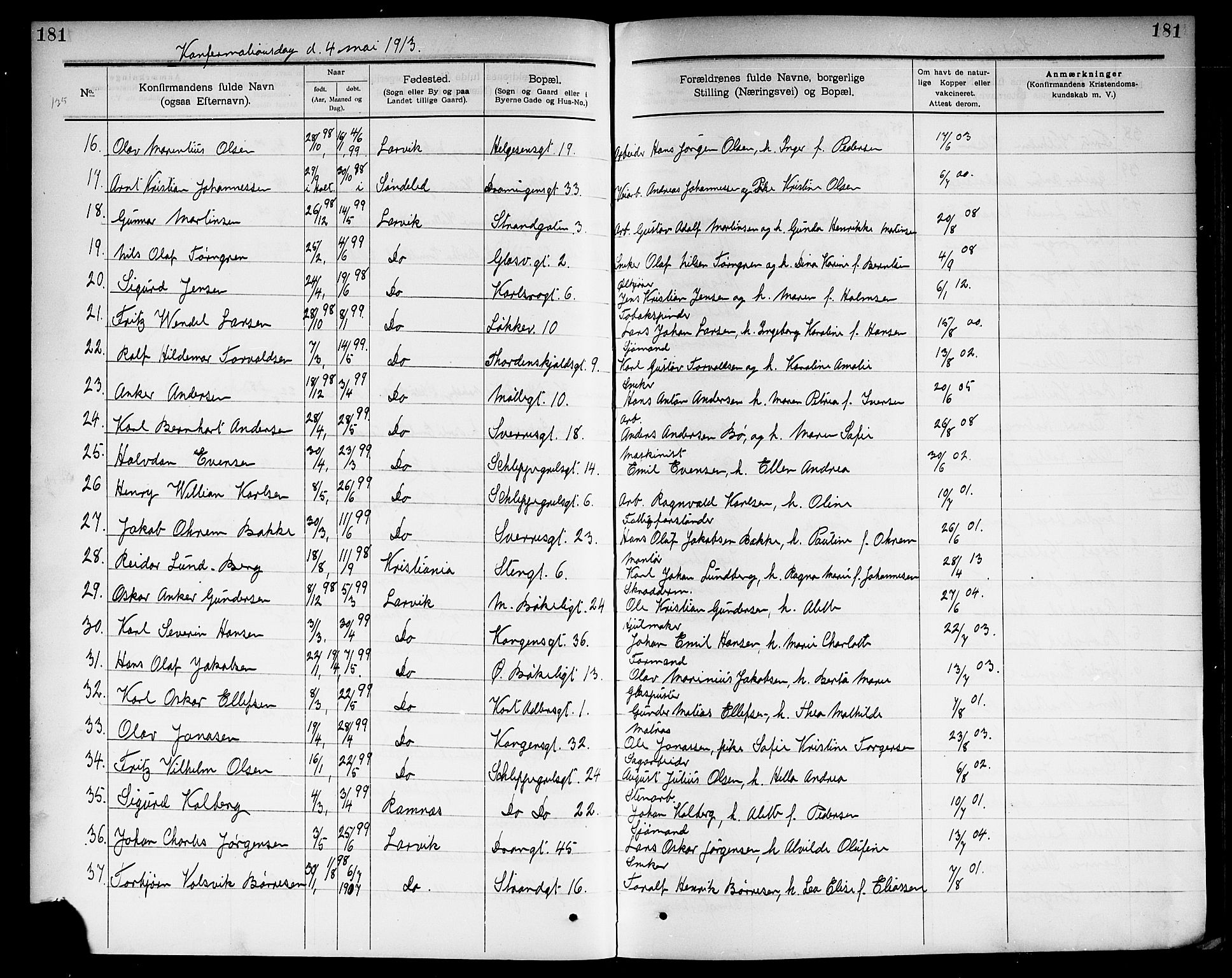 Larvik kirkebøker, SAKO/A-352/G/Ga/L0006: Parish register (copy) no. I 6, 1888-1917, p. 181