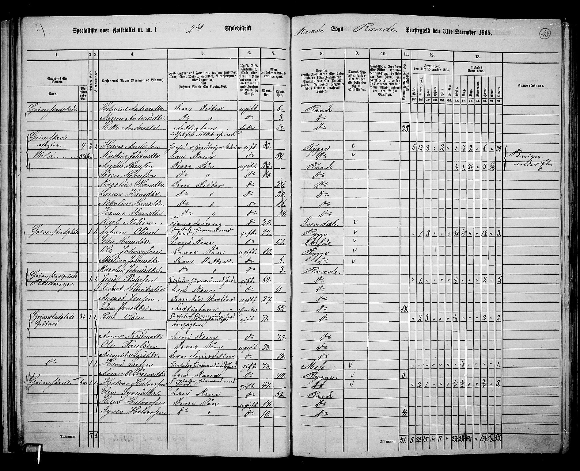 RA, 1865 census for Råde, 1865, p. 37