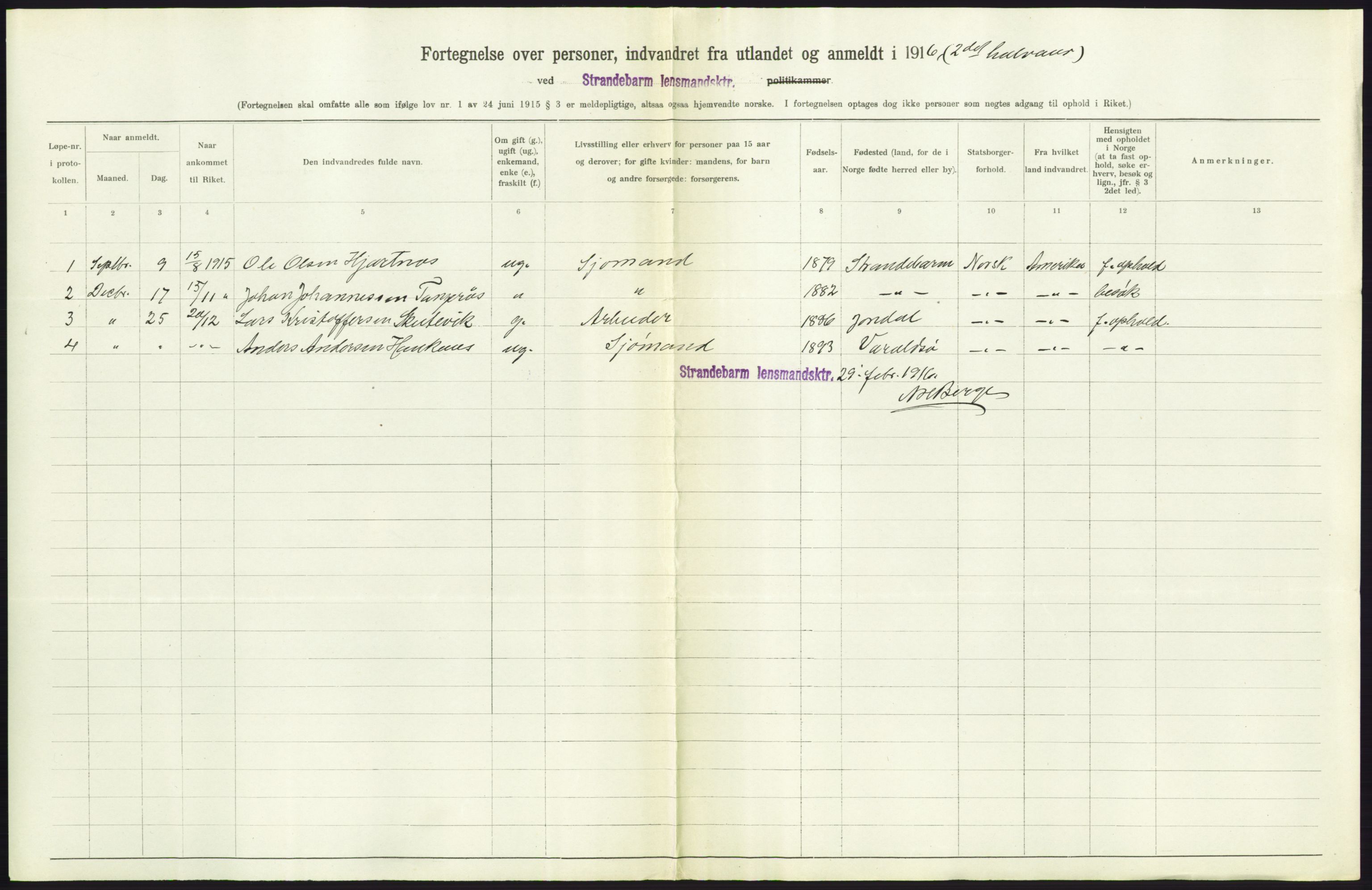 Statistisk sentralbyrå, Sosioøkonomiske emner, Folketellinger, boliger og boforhold, AV/RA-S-2231/F/Fa/L0001: Innvandring. Navn/fylkesvis, 1915, p. 406