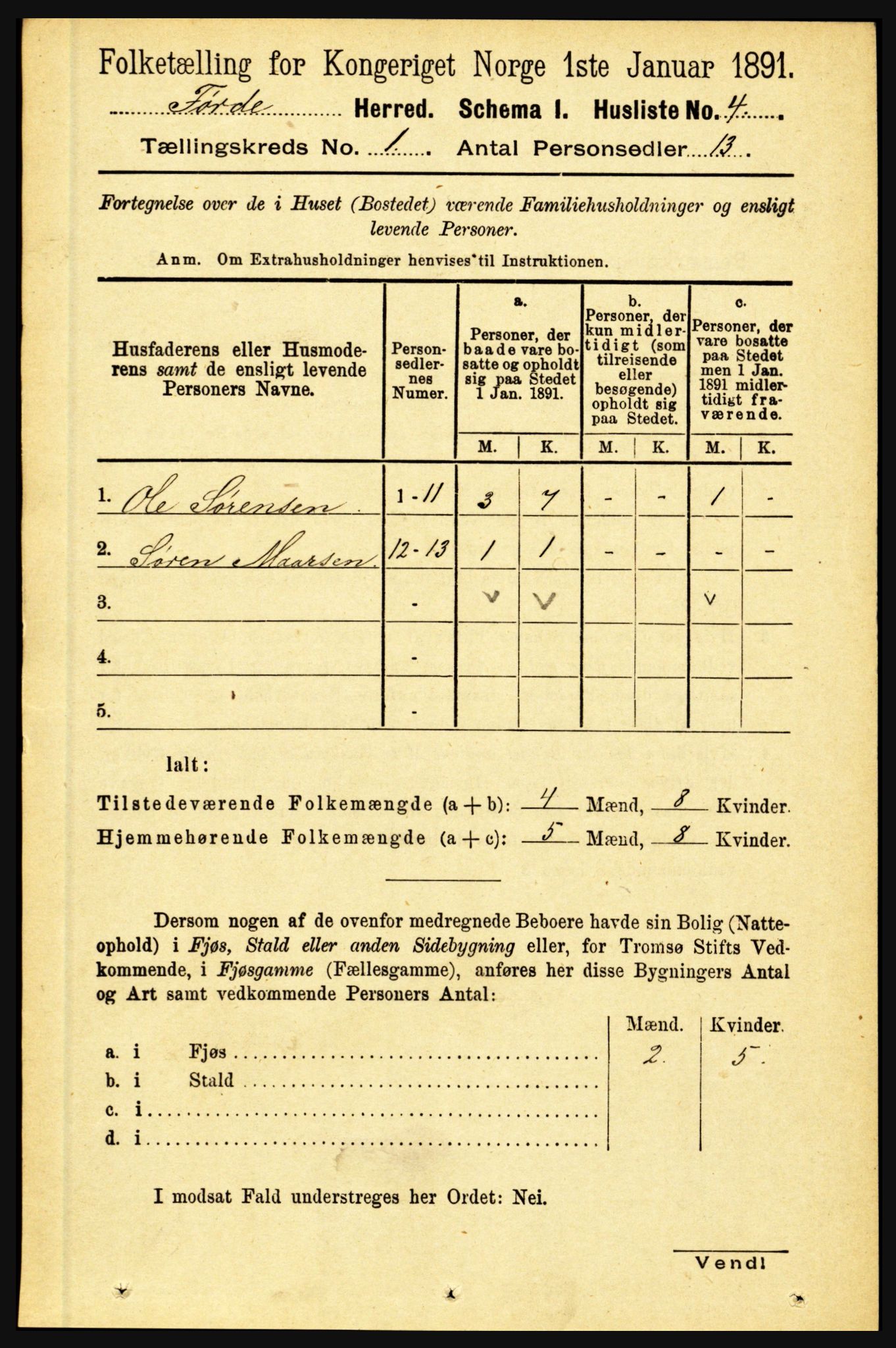 RA, 1891 census for 1432 Førde, 1891, p. 47