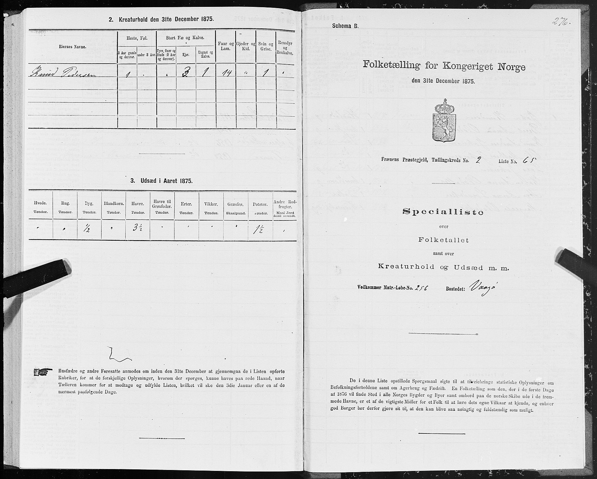 SAT, 1875 census for 1548P Fræna, 1875, p. 1276