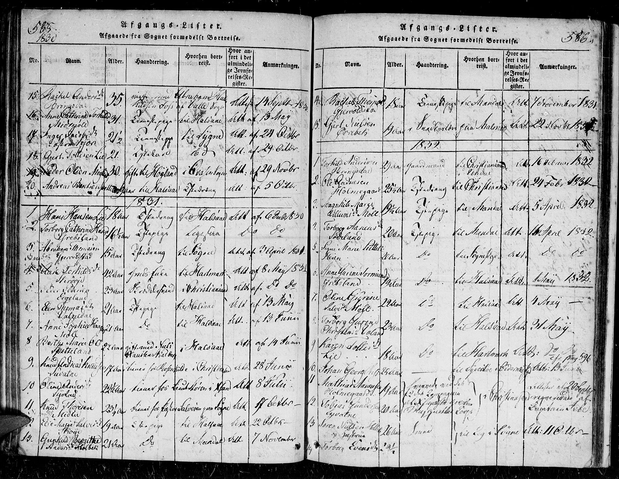 Holum sokneprestkontor, AV/SAK-1111-0022/F/Fa/Faa/L0004: Parish register (official) no. A 4, 1820-1849, p. 581-582
