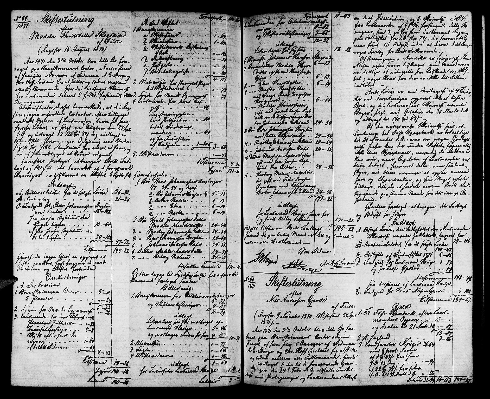 Midhordland sorenskriveri, AV/SAB-A-3001/1/H/Hd/L0004: Skifteutlodningsprotokoll, 1863-1878, p. 383b-384a