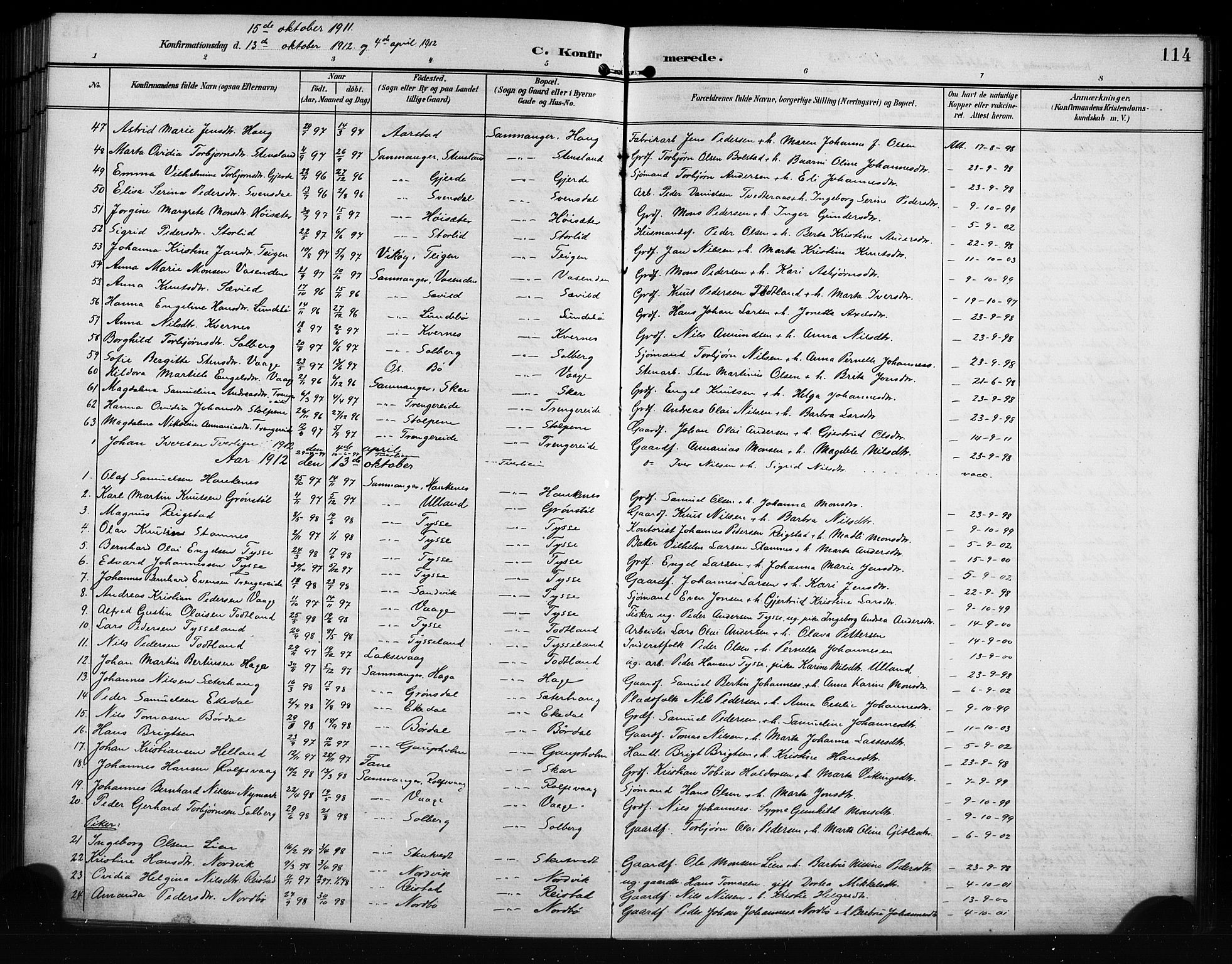 Samnanger Sokneprestembete, SAB/A-77501/H/Hab: Parish register (copy) no. A 3, 1898-1914, p. 114