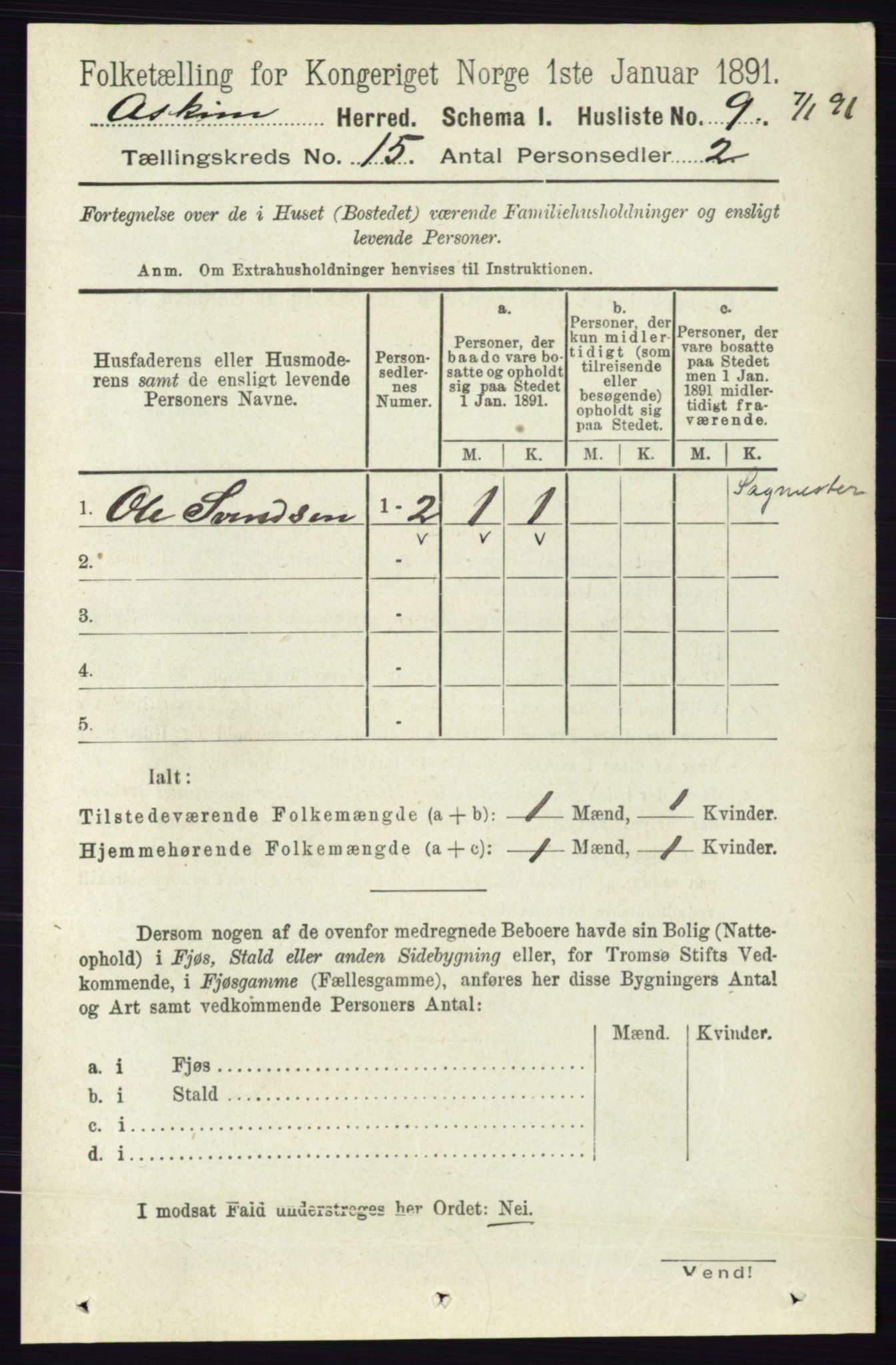 RA, 1891 census for 0124 Askim, 1891, p. 2426