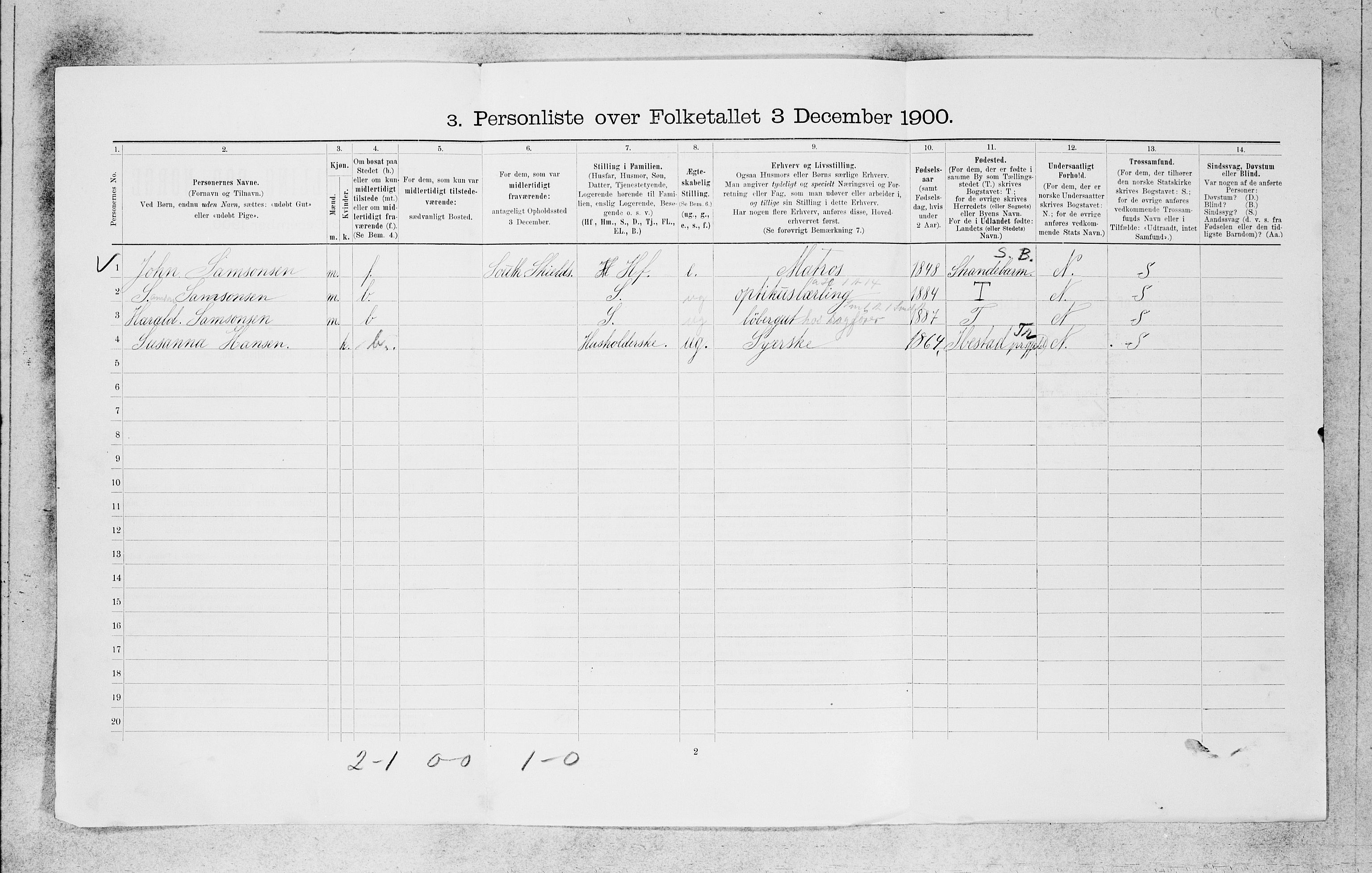 SAB, 1900 census for Bergen, 1900, p. 12957