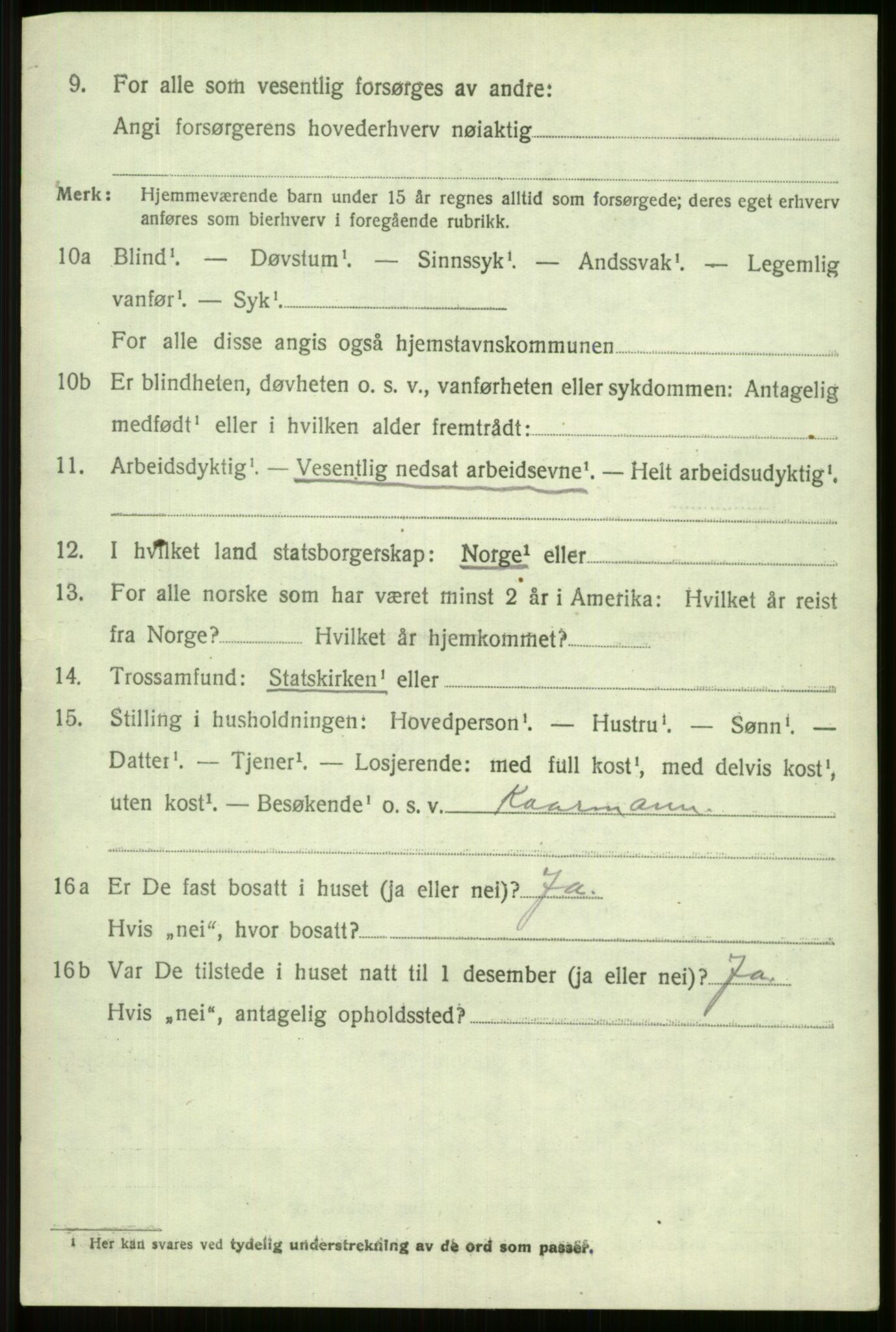 SAB, 1920 census for Vossestrand, 1920, p. 3889