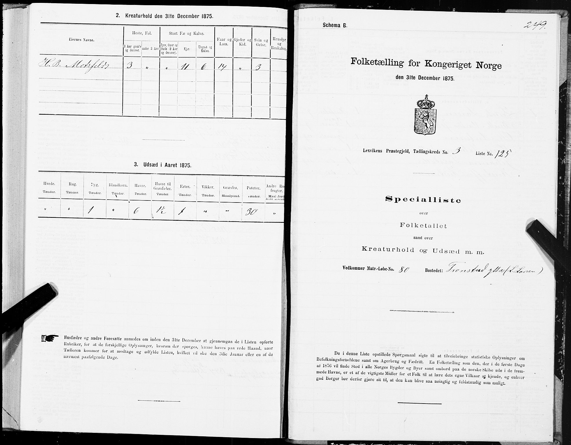 SAT, 1875 census for 1718P Leksvik, 1875, p. 2249