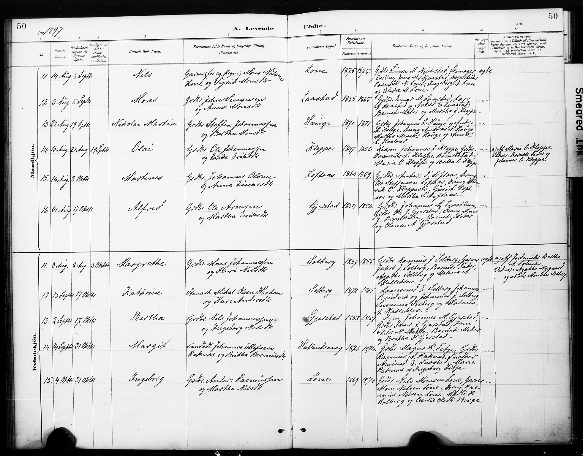 Haus sokneprestembete, SAB/A-75601/H/Haa: Parish register (official) no. C 1, 1887-1899, p. 50