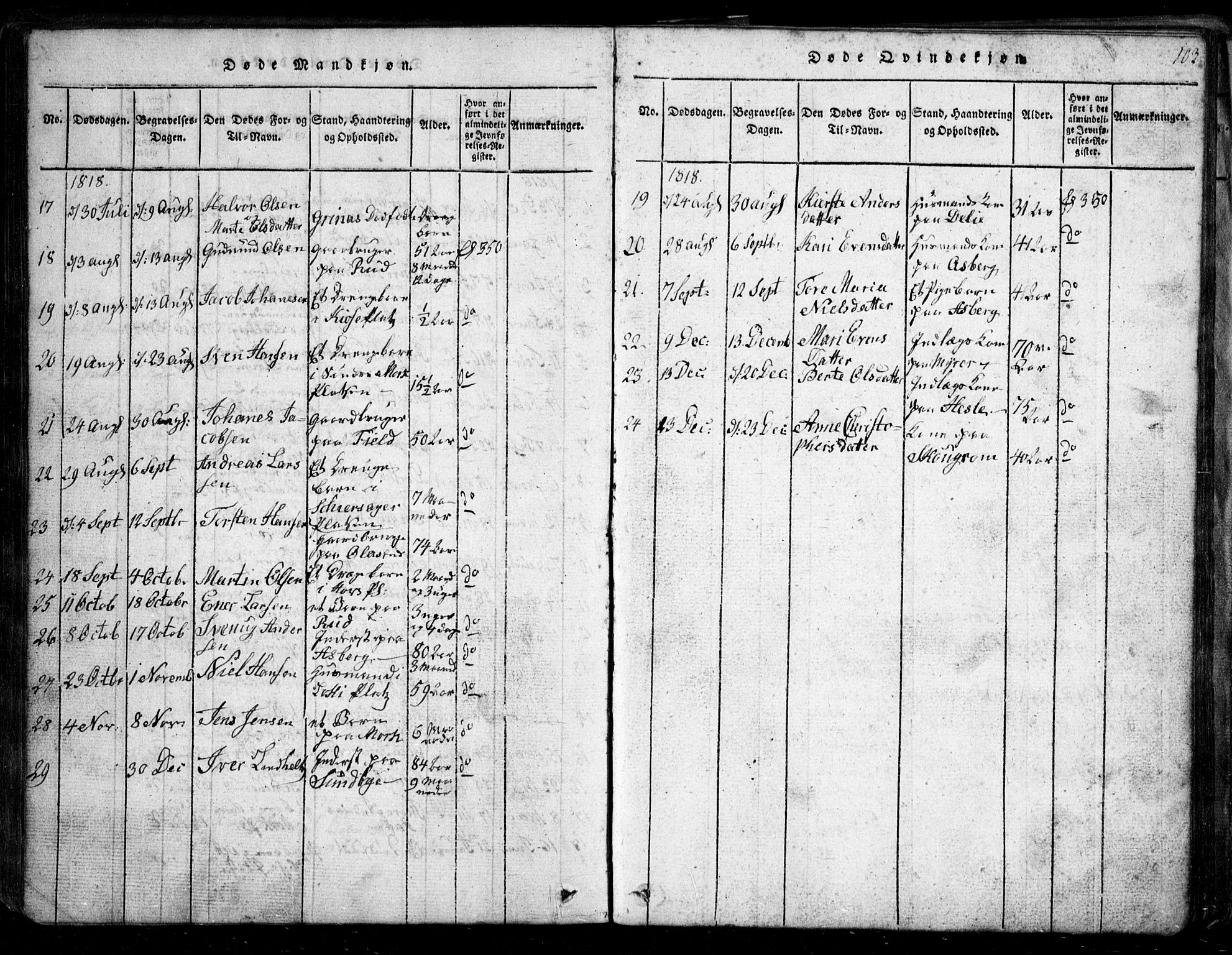 Spydeberg prestekontor Kirkebøker, SAO/A-10924/G/Ga/L0001: Parish register (copy) no. I 1, 1814-1868, p. 103
