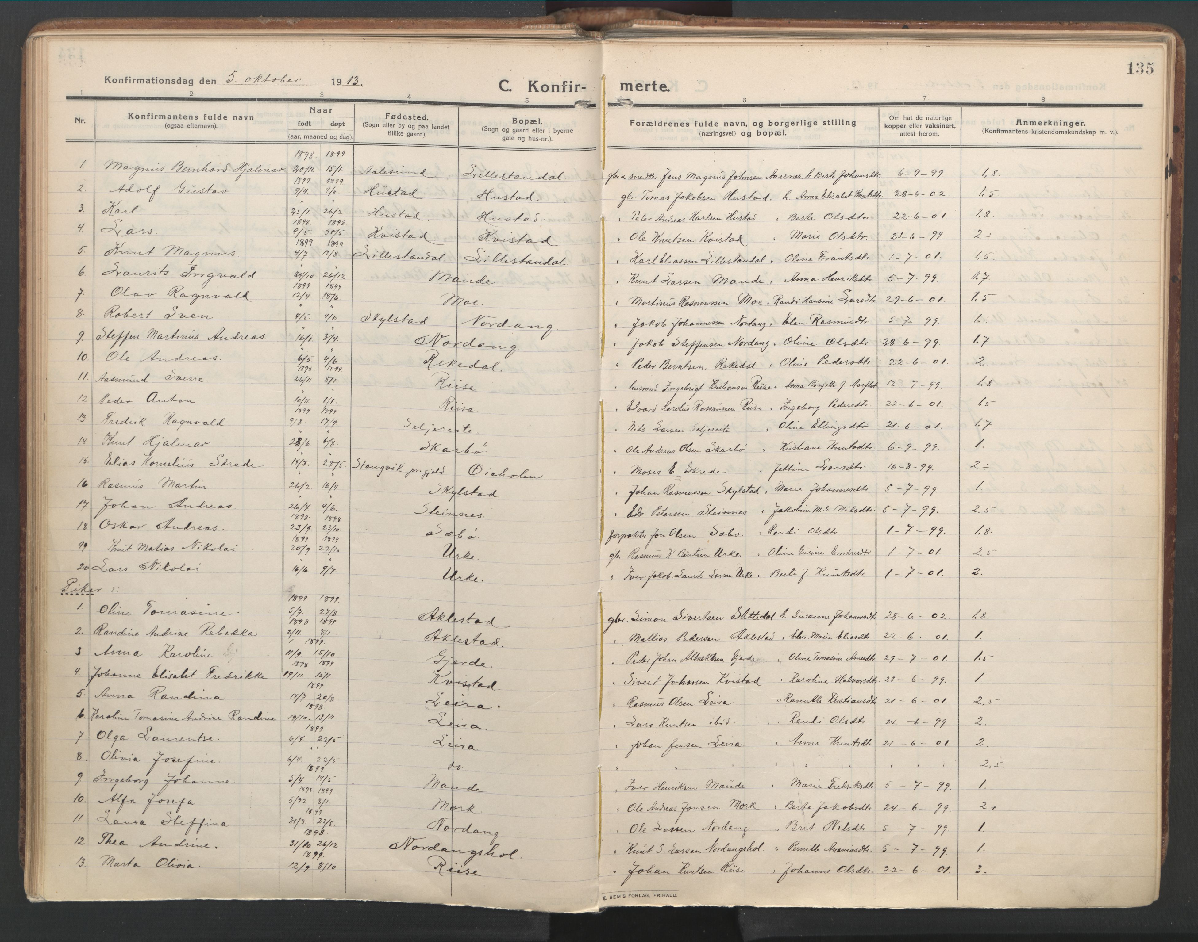 Ministerialprotokoller, klokkerbøker og fødselsregistre - Møre og Romsdal, AV/SAT-A-1454/515/L0212: Parish register (official) no. 515A08, 1911-1935, p. 135