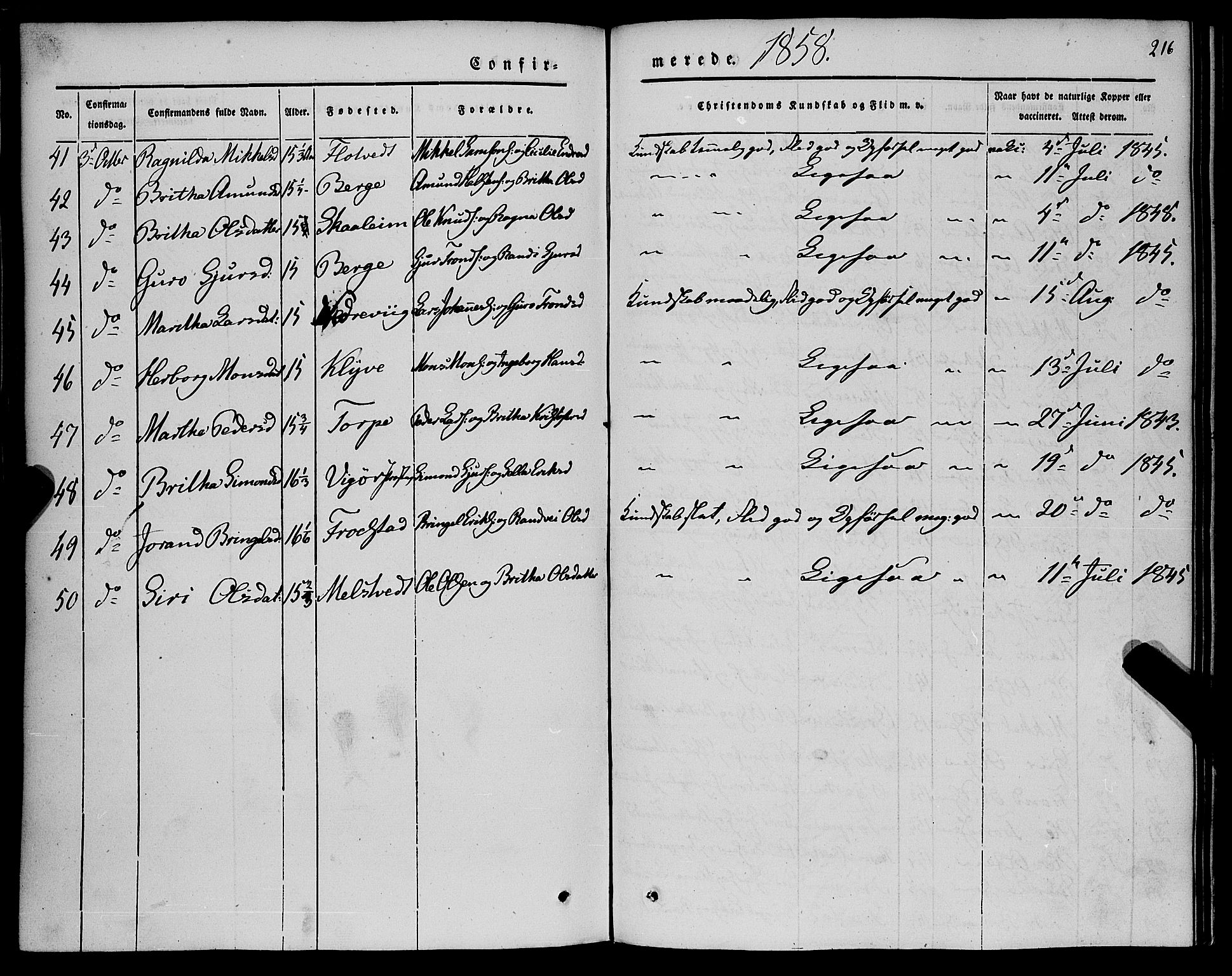 Kvam sokneprestembete, AV/SAB-A-76201/H/Haa: Parish register (official) no. A 8, 1844-1863, p. 216