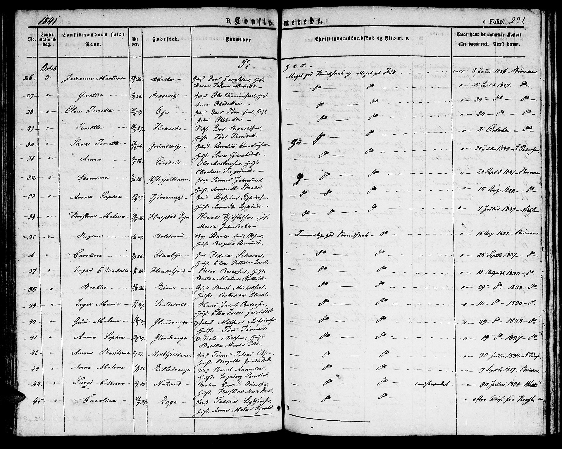 Flekkefjord sokneprestkontor, AV/SAK-1111-0012/F/Fb/Fbc/L0004: Parish register (copy) no. B 4, 1827-1846, p. 221