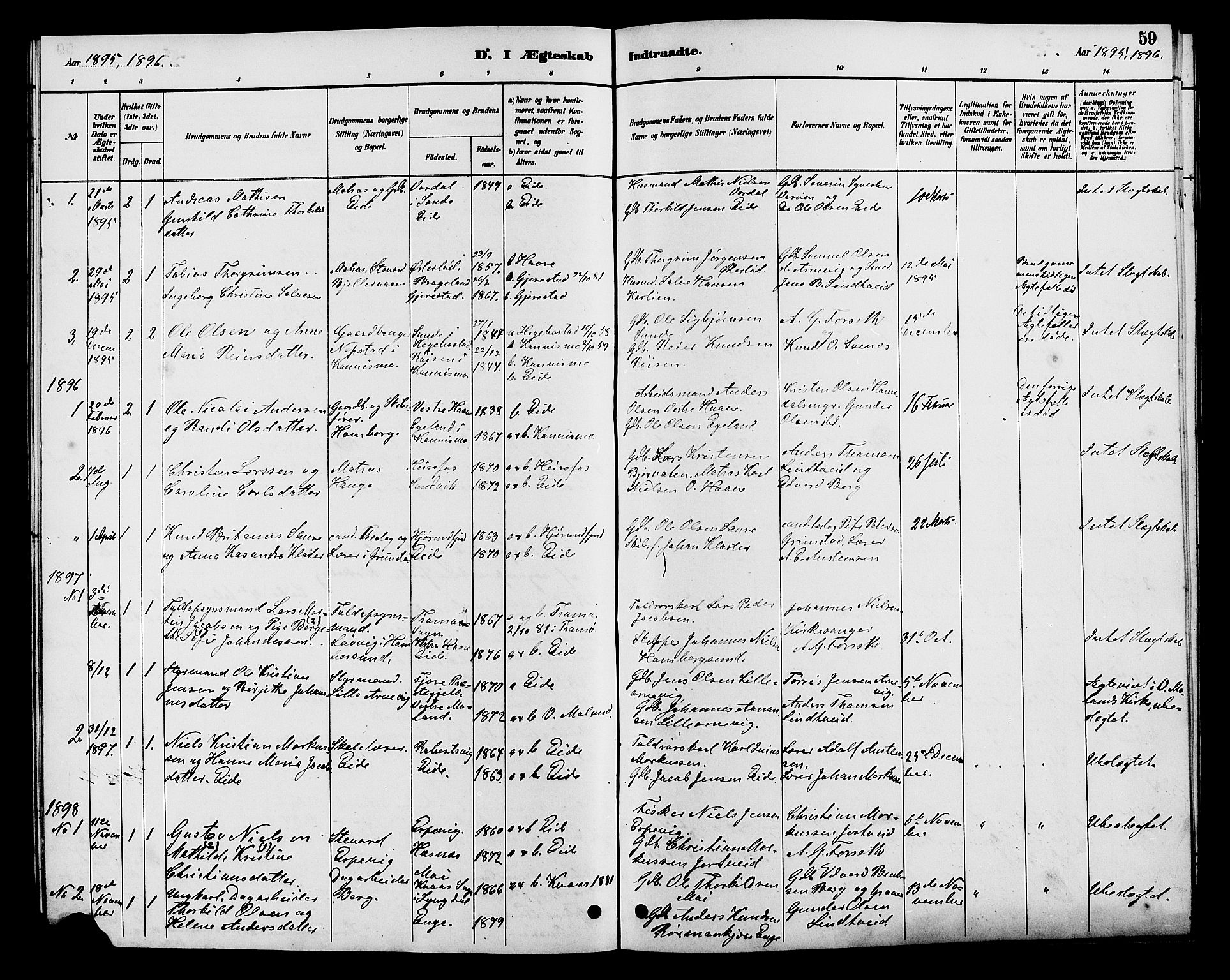 Hommedal sokneprestkontor, AV/SAK-1111-0023/F/Fb/Fba/L0004: Parish register (copy) no. B 4, 1885-1908, p. 59