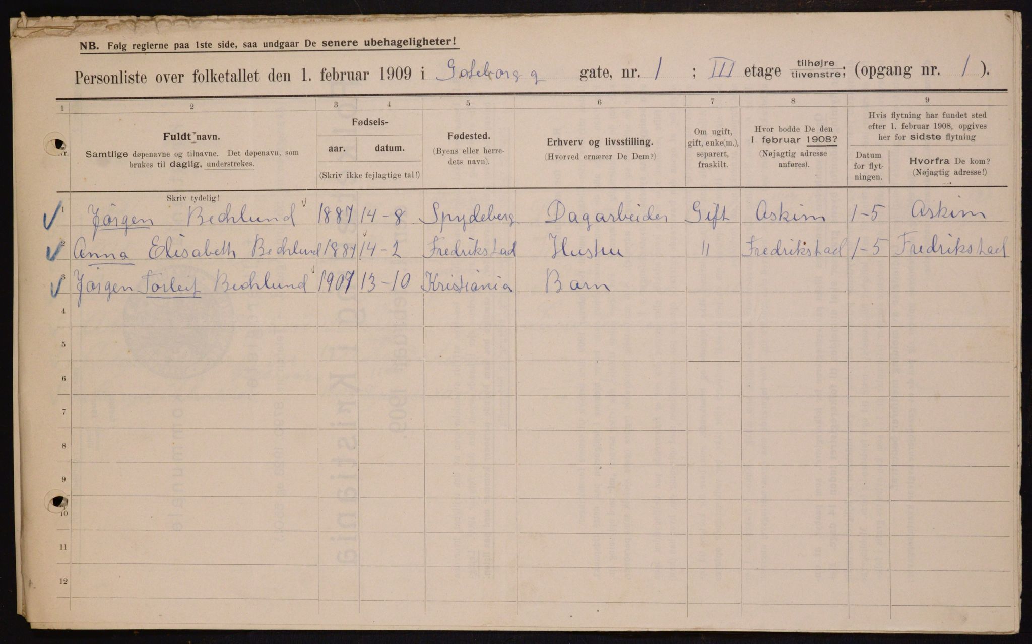 OBA, Municipal Census 1909 for Kristiania, 1909, p. 29778