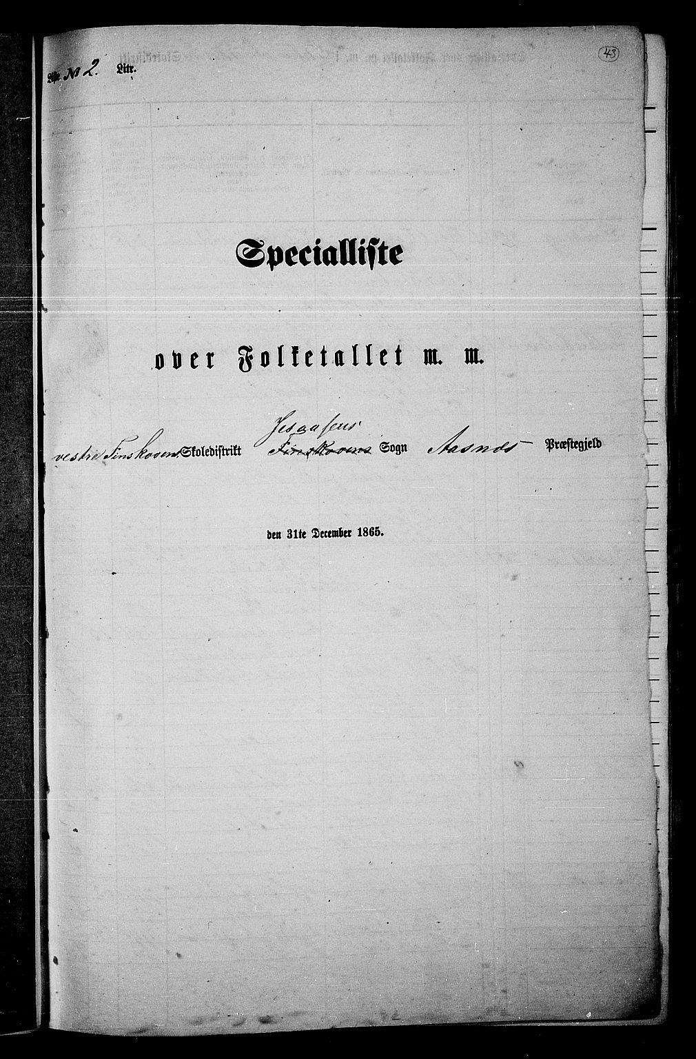 RA, 1865 census for Åsnes, 1865, p. 39