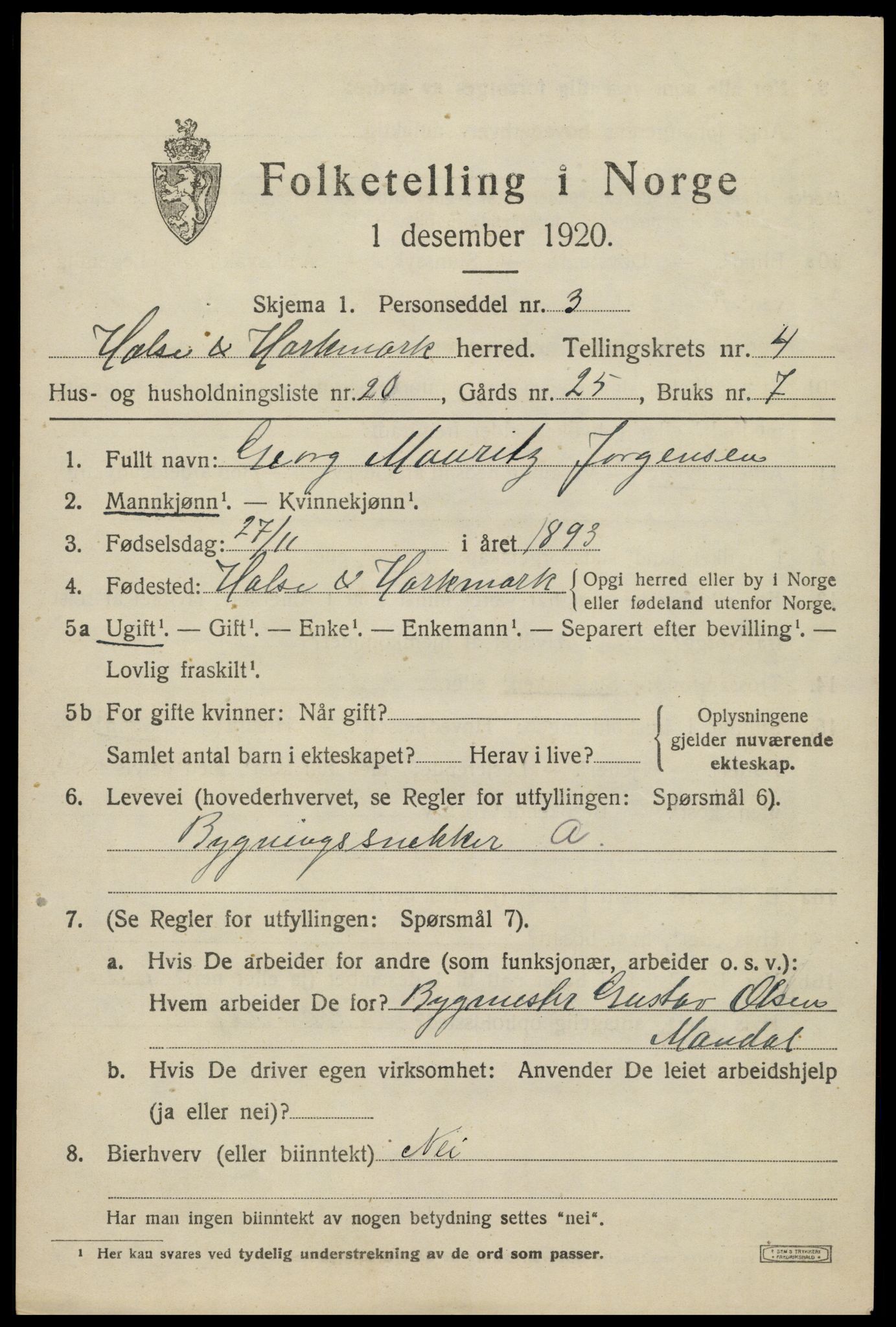 SAK, 1920 census for Halse og Harkmark, 1920, p. 3022