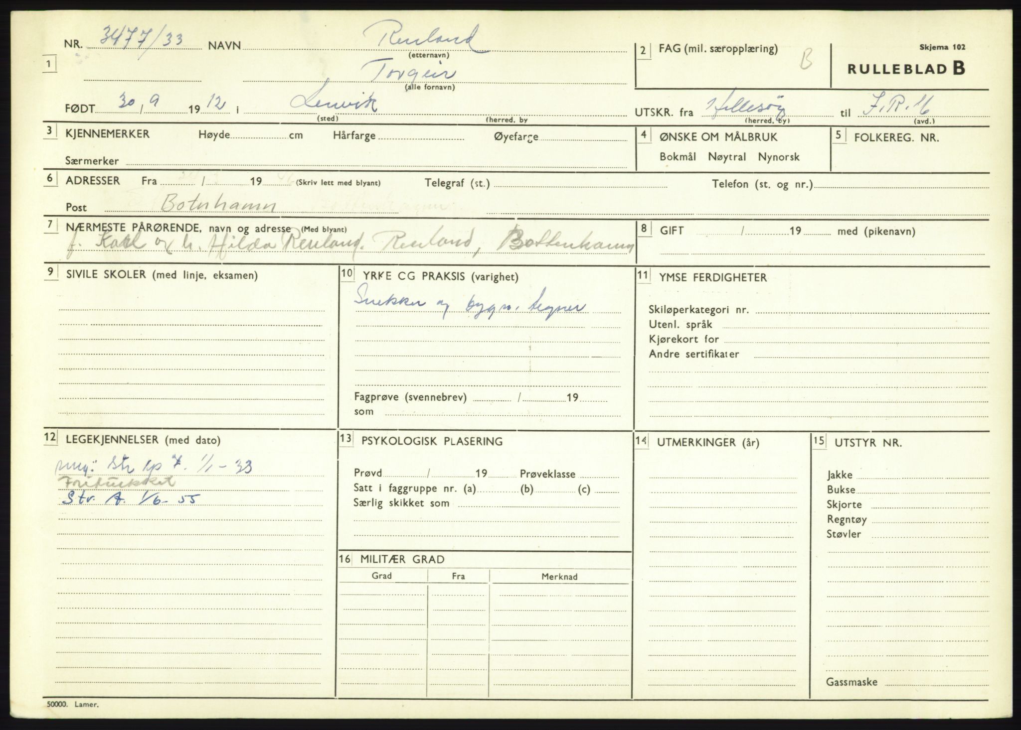 Forsvaret, Troms infanteriregiment nr. 16, AV/RA-RAFA-3146/P/Pa/L0017: Rulleblad for regimentets menige mannskaper, årsklasse 1933, 1933, p. 1091