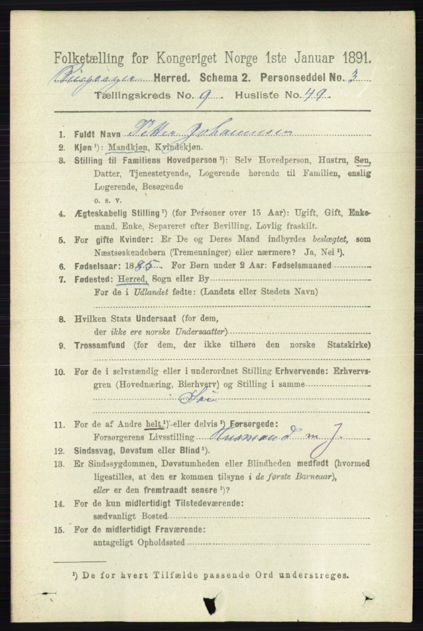 RA, 1891 census for 0412 Ringsaker, 1891, p. 5311