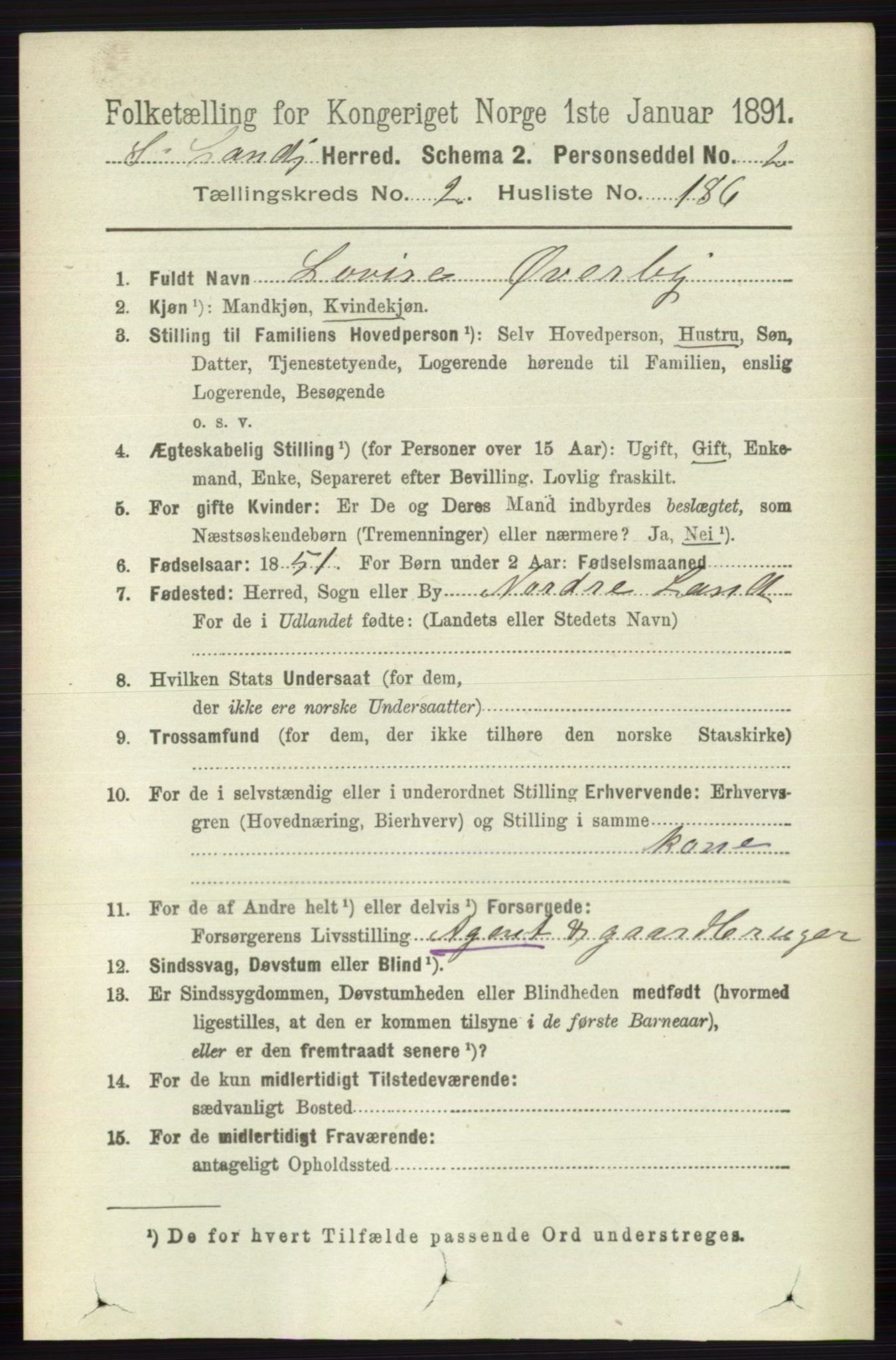 RA, 1891 census for 0536 Søndre Land, 1891, p. 2212