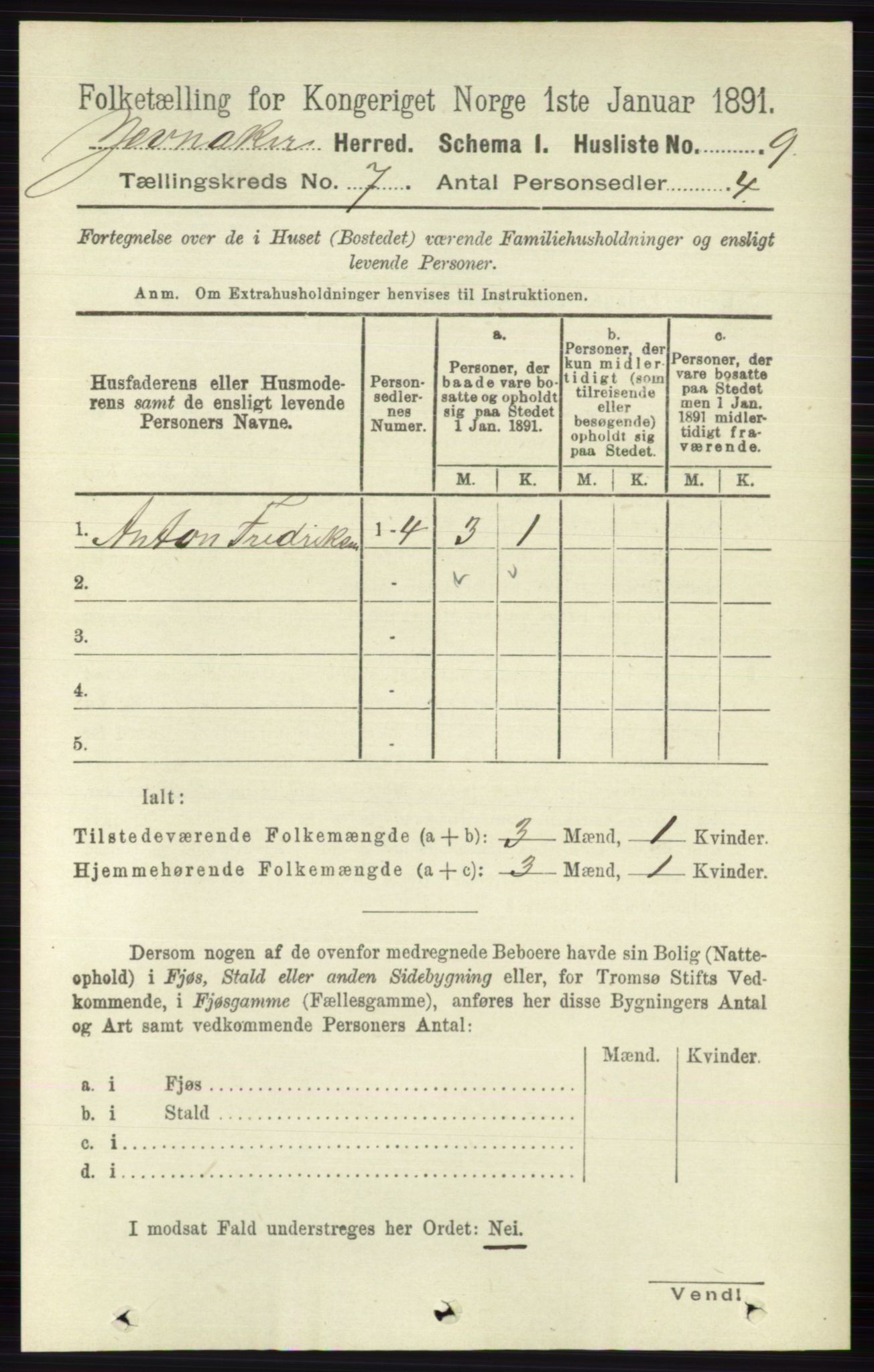 RA, 1891 census for 0532 Jevnaker, 1891, p. 3650