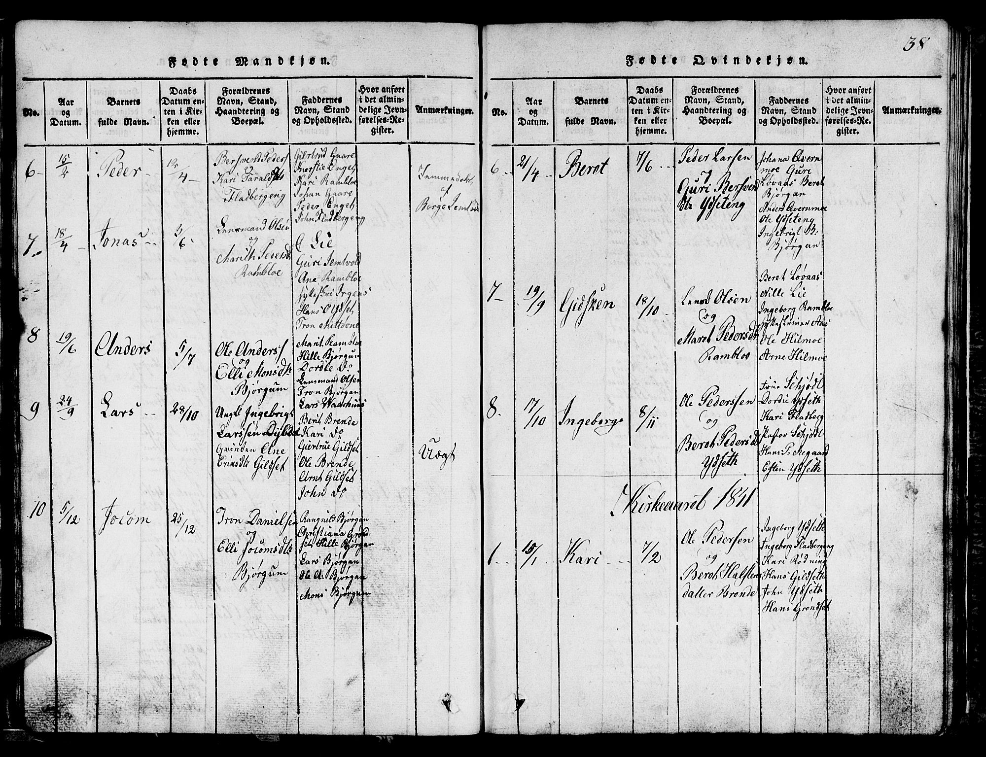 Ministerialprotokoller, klokkerbøker og fødselsregistre - Sør-Trøndelag, SAT/A-1456/685/L0976: Parish register (copy) no. 685C01, 1817-1878, p. 38