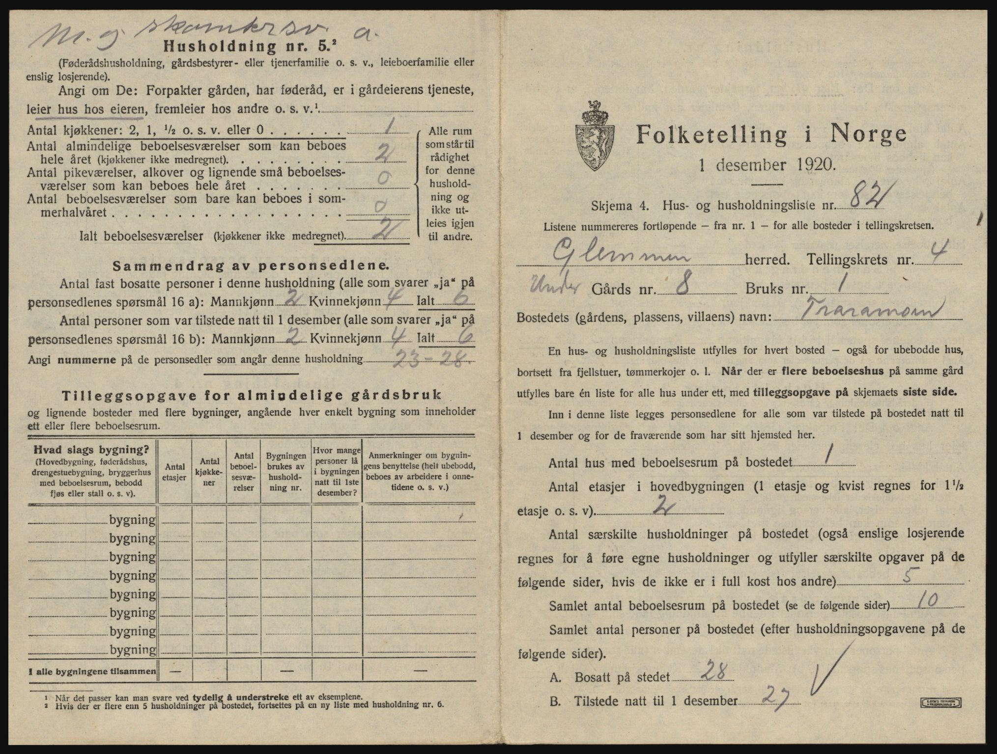 SAO, 1920 census for Glemmen, 1920, p. 1351