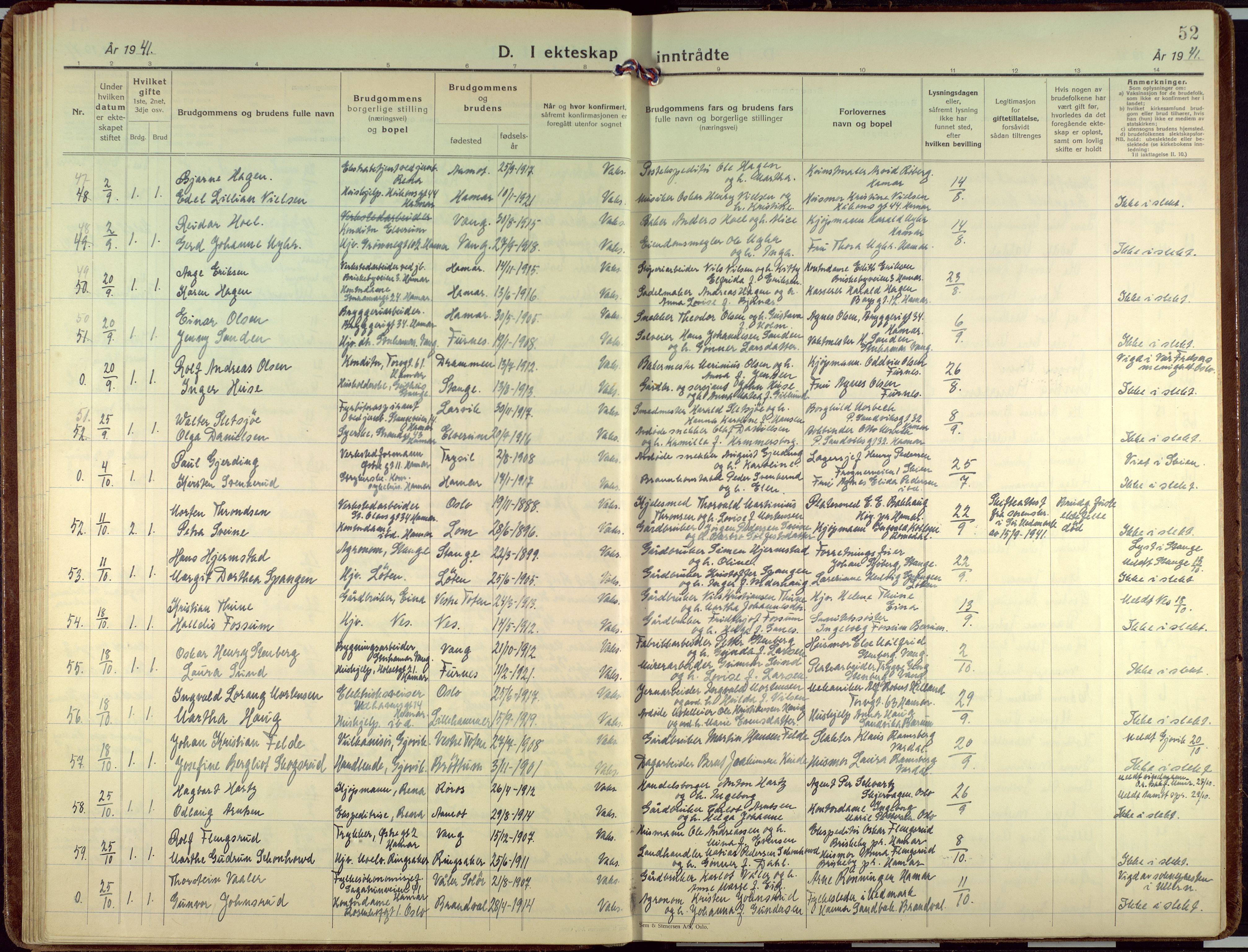 Hamar prestekontor, AV/SAH-DOMPH-002/H/Ha/Haa/L0006: Parish register (official) no. 6, 1931-1953, p. 52