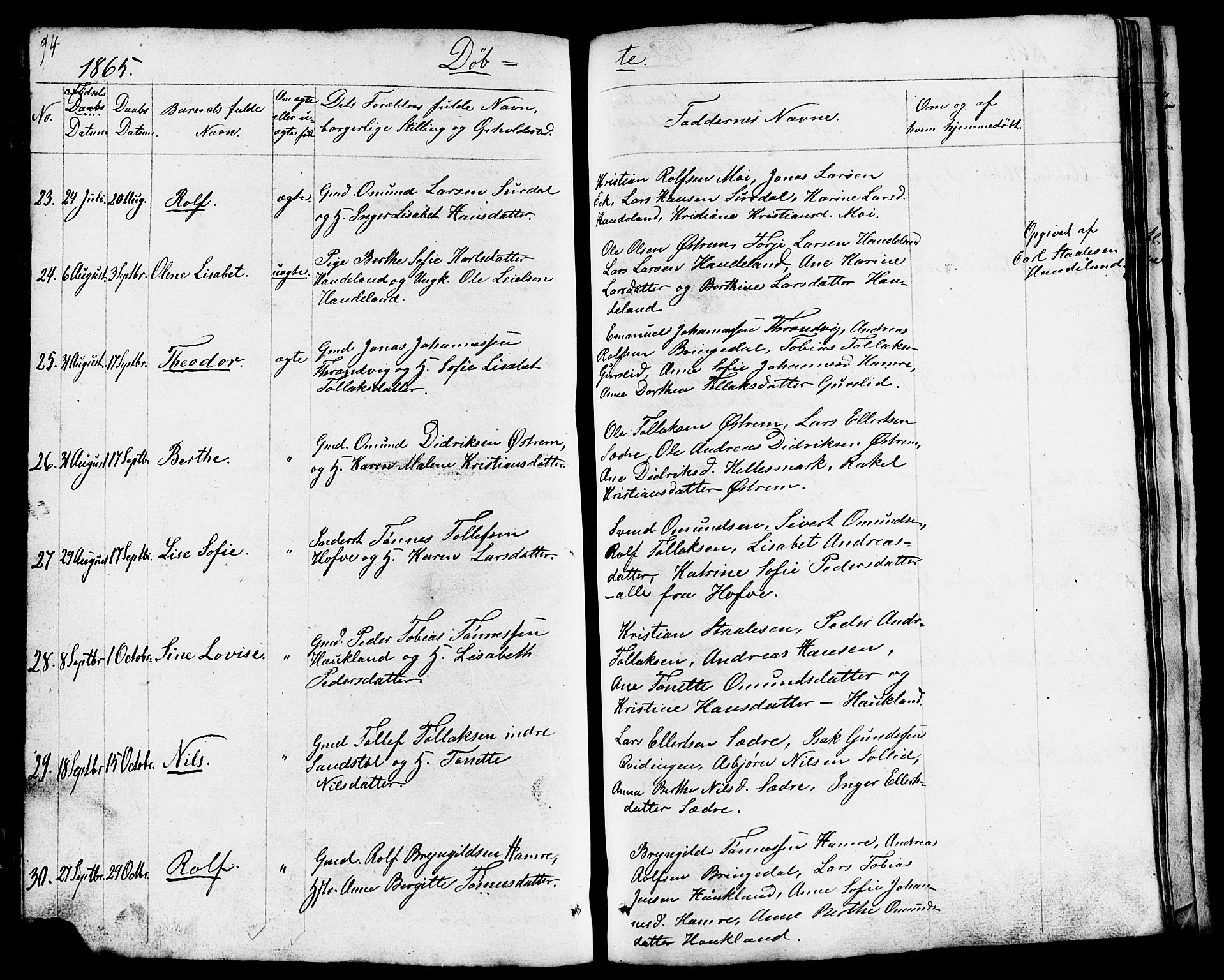 Lund sokneprestkontor, AV/SAST-A-101809/S07/L0003: Parish register (copy) no. B 3, 1848-1885, p. 94