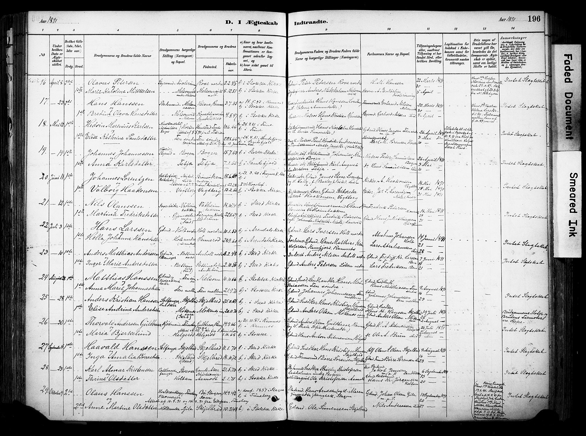 Stokke kirkebøker, AV/SAKO-A-320/F/Fa/L0010: Parish register (official) no. I 10, 1884-1903, p. 196