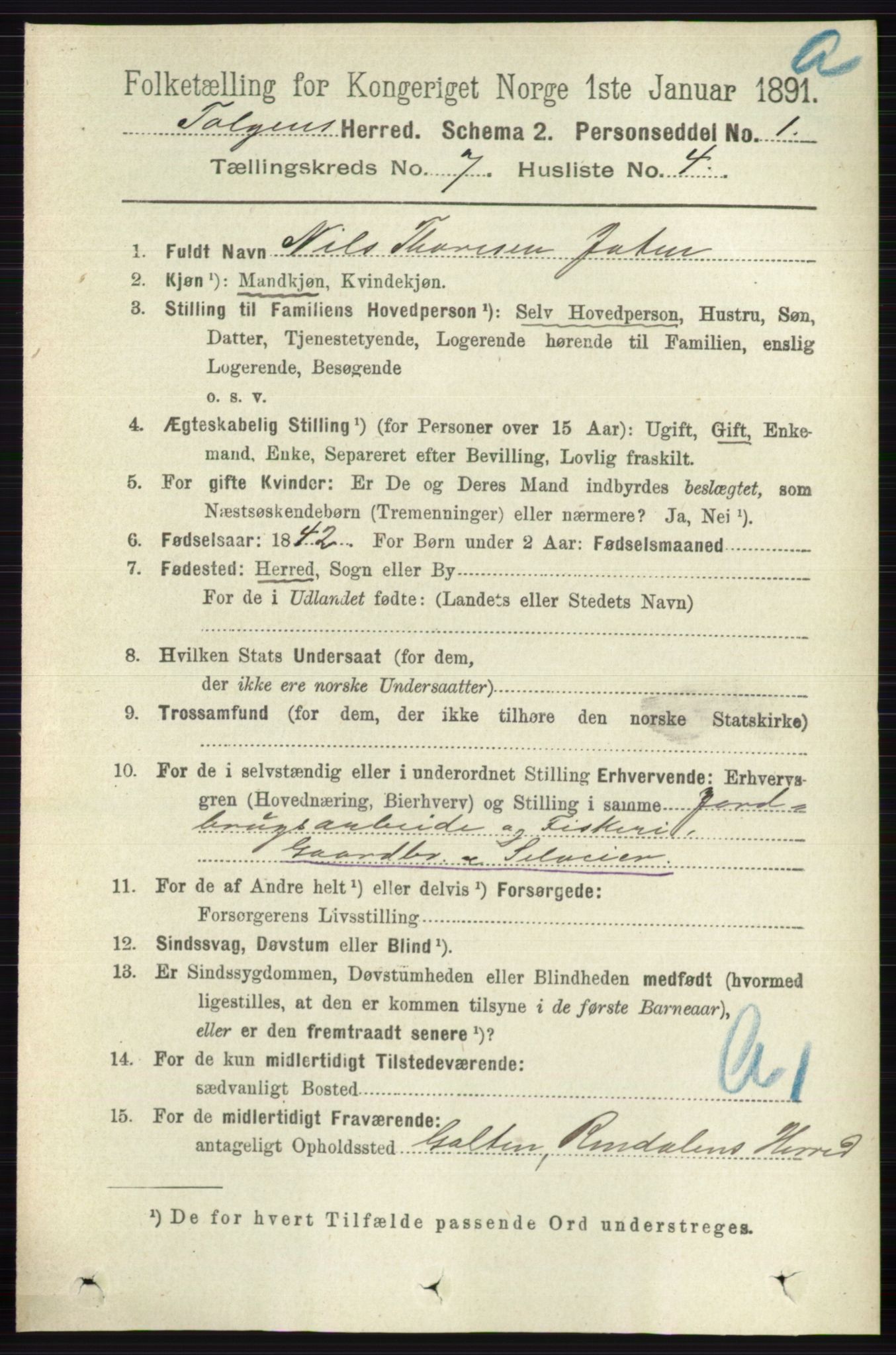 RA, 1891 census for 0436 Tolga, 1891, p. 2045