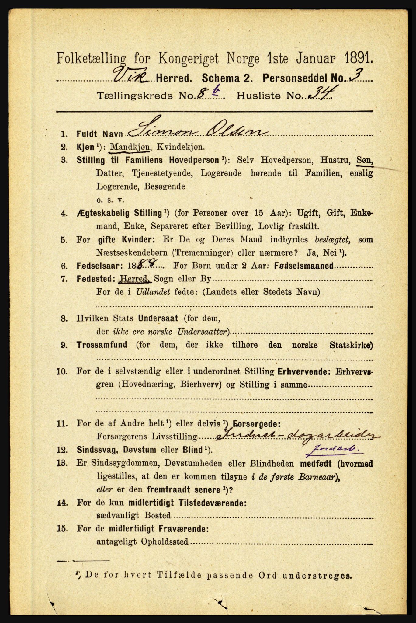 RA, 1891 census for 1417 Vik, 1891, p. 3906