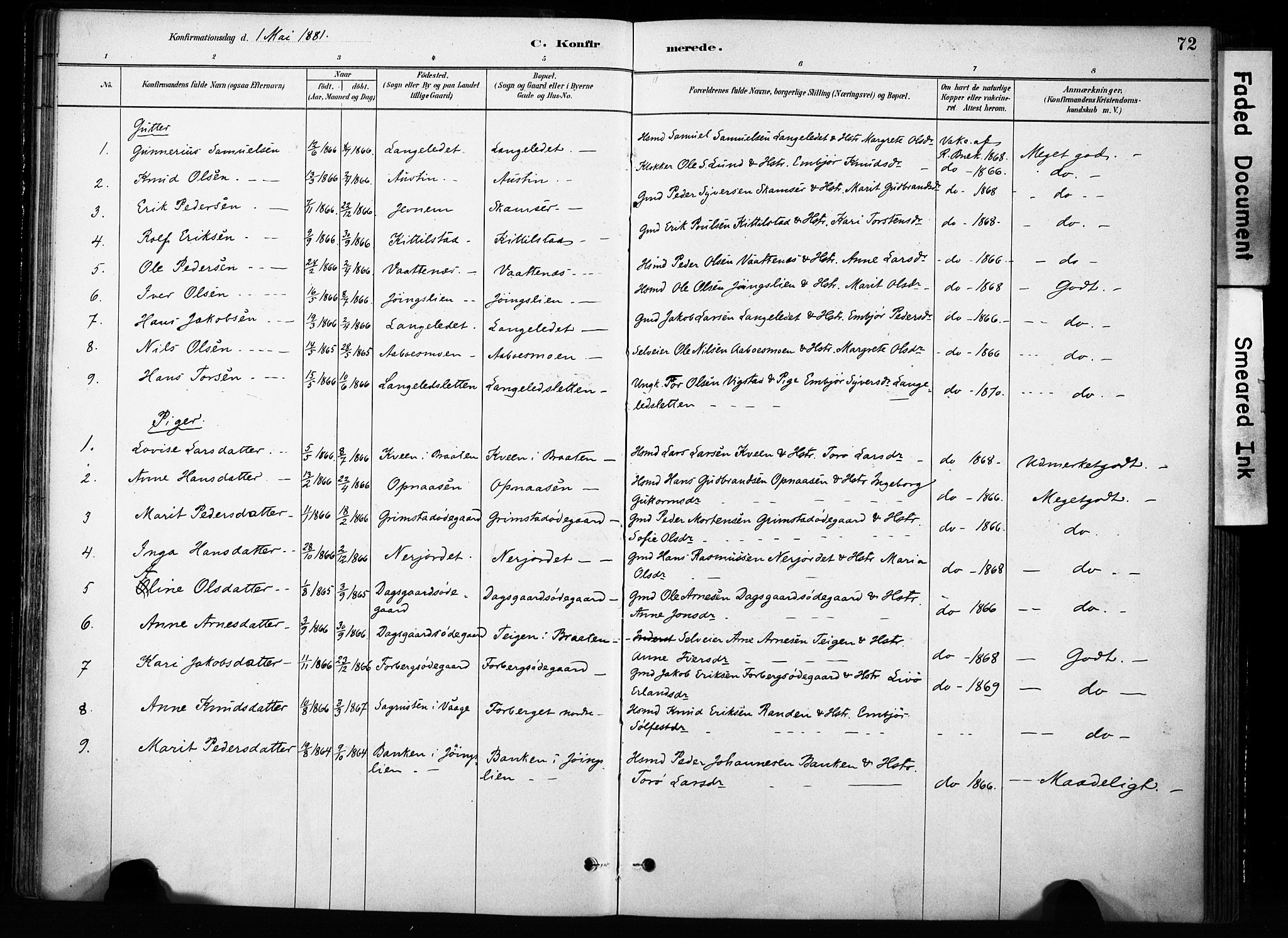 Skjåk prestekontor, SAH/PREST-072/H/Ha/Haa/L0004: Parish register (official) no. 4, 1880-1904, p. 72