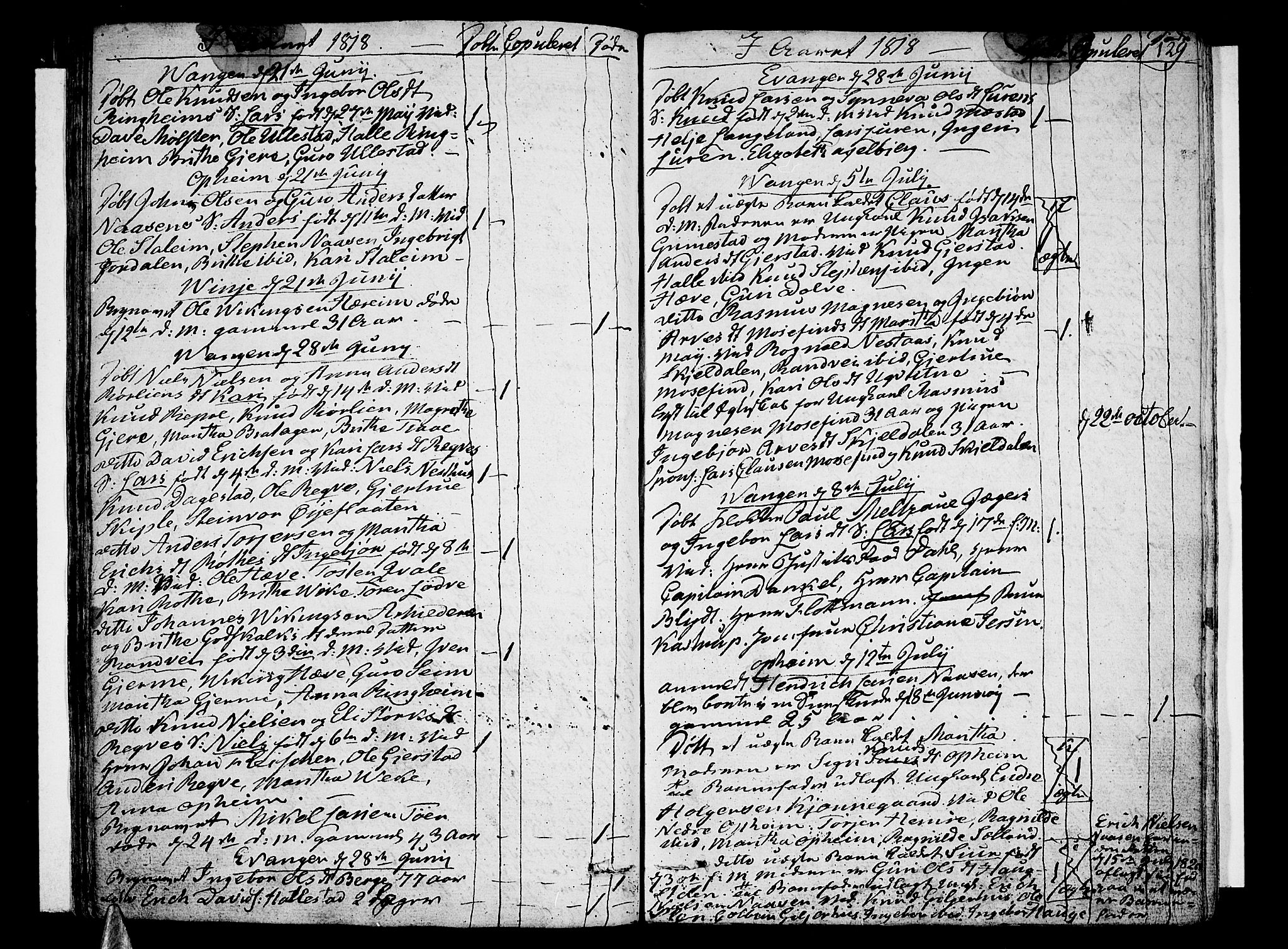 Voss sokneprestembete, SAB/A-79001/H/Haa: Parish register (official) no. A 10, 1810-1821, p. 129