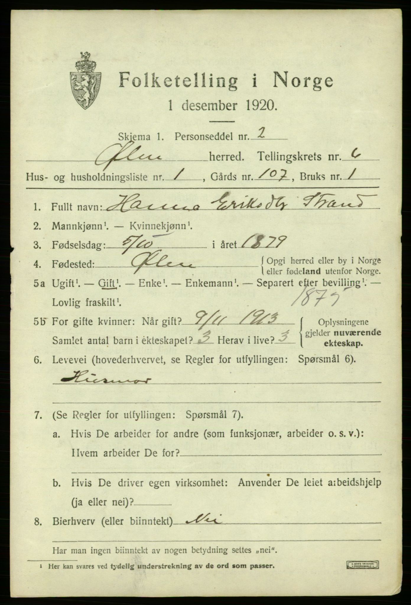 SAB, 1920 census for Ølen, 1920, p. 2769