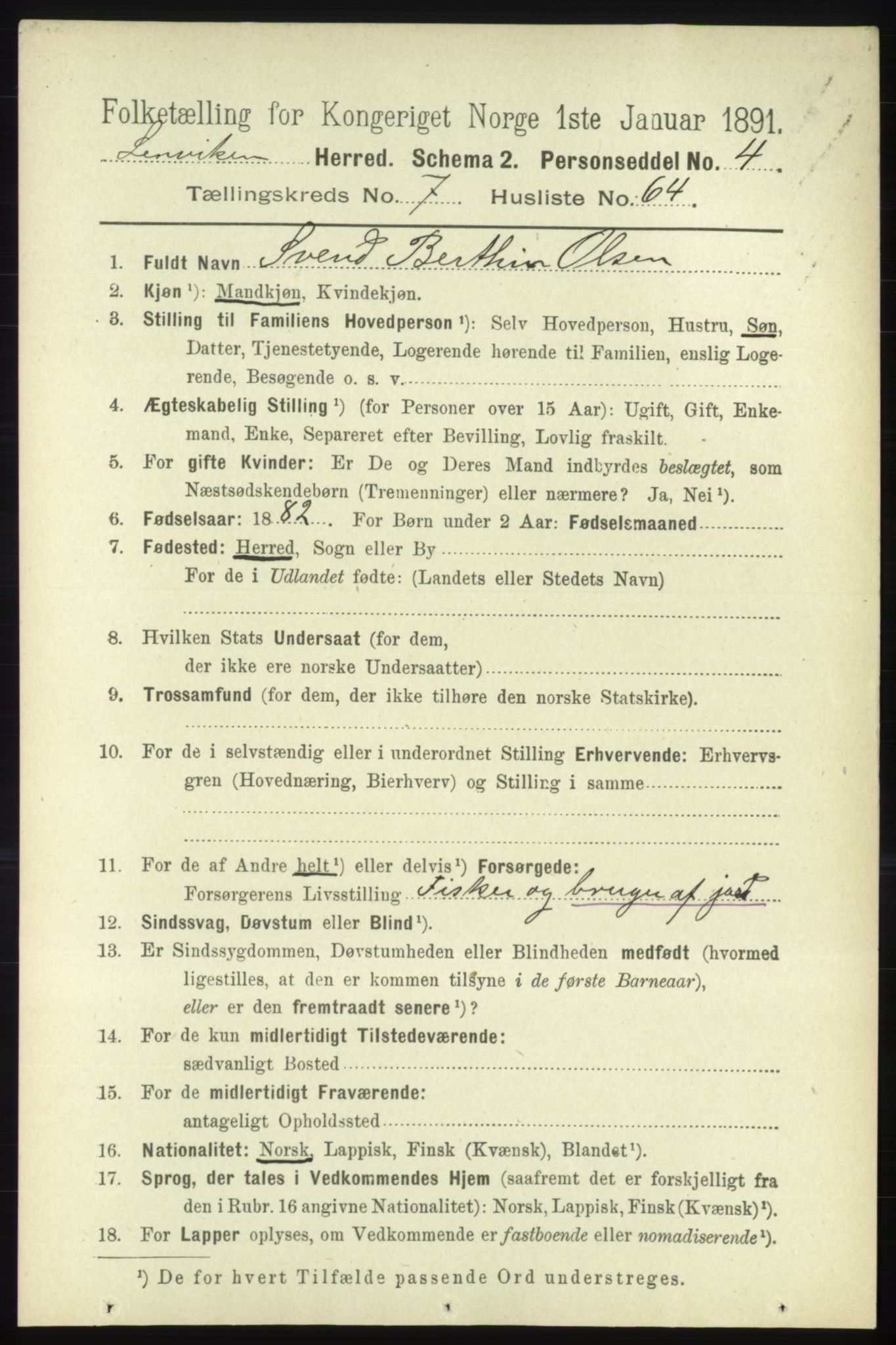 RA, 1891 census for 1931 Lenvik, 1891, p. 4171