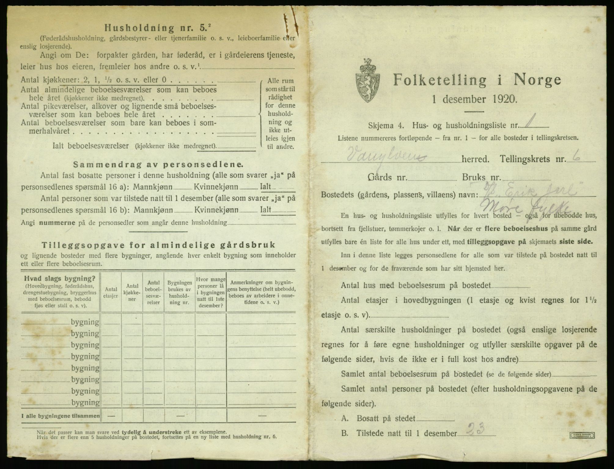 SAT, 1920 census for Vanylven, 1920, p. 459