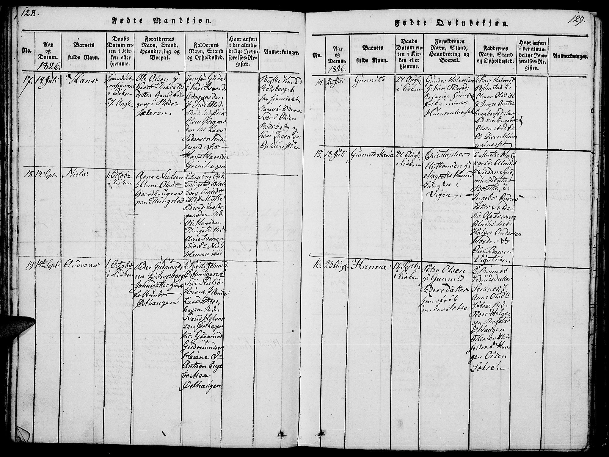 Åmot prestekontor, Hedmark, SAH/PREST-056/H/Ha/Hab/L0001: Parish register (copy) no. 1, 1815-1847, p. 128-129