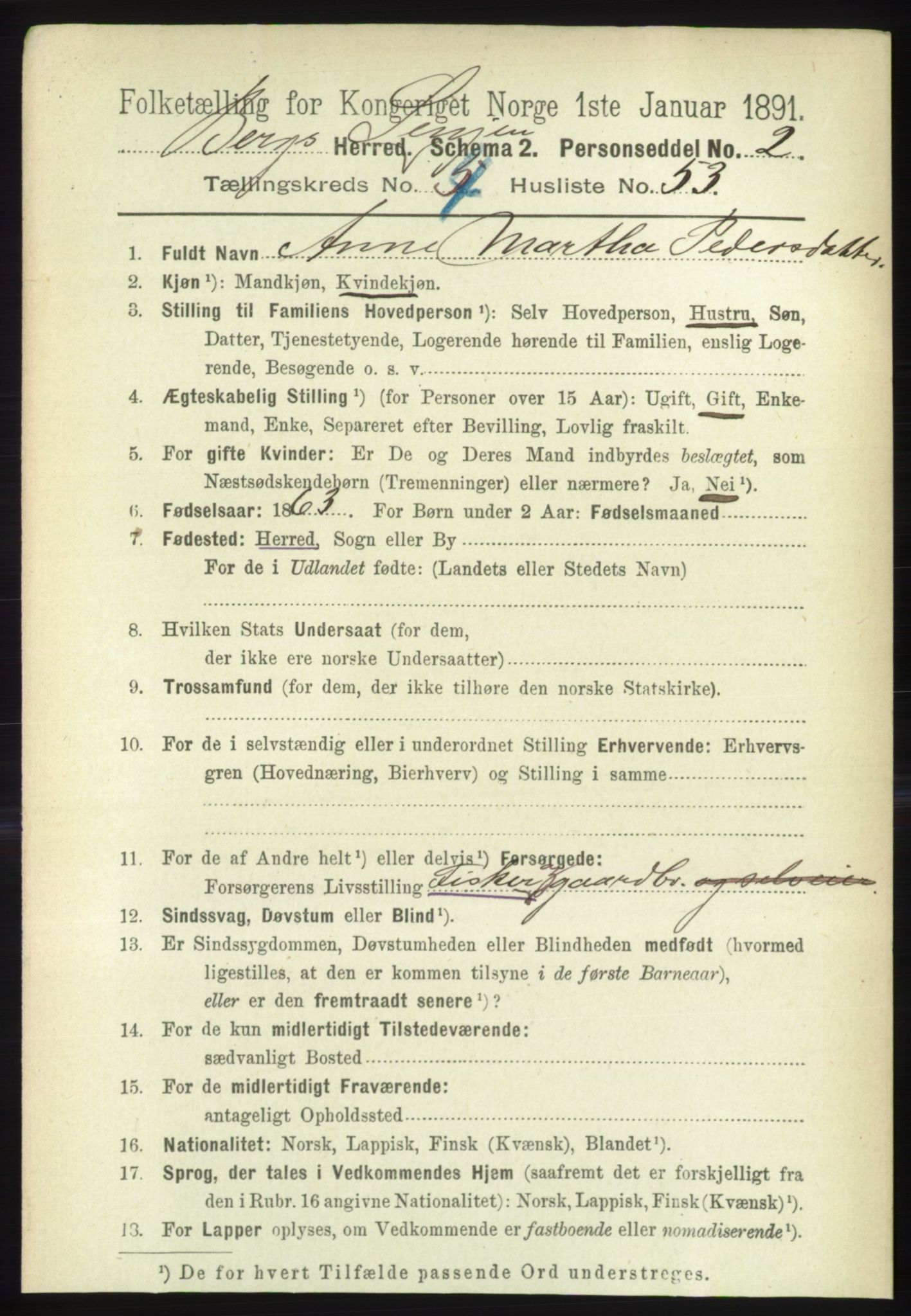 RA, 1891 census for 1929 Berg, 1891, p. 2025