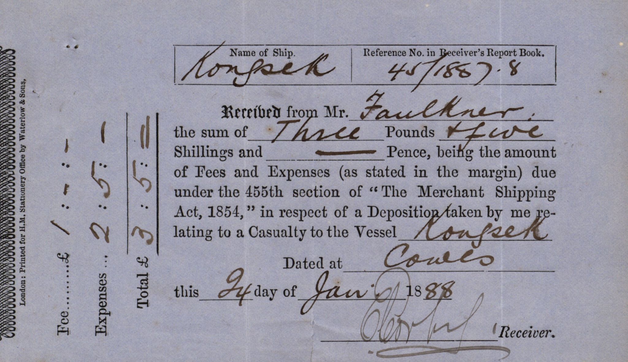 Pa 63 - Østlandske skibsassuranceforening, VEMU/A-1079/G/Ga/L0021/0005: Havaridokumenter / Haabet, Louise, Kvik, Libra, Kongsek, Ispilen, 1888, p. 44