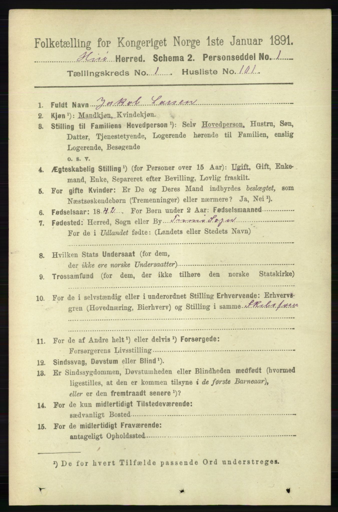 RA, 1891 census for 0922 Hisøy, 1891, p. 712