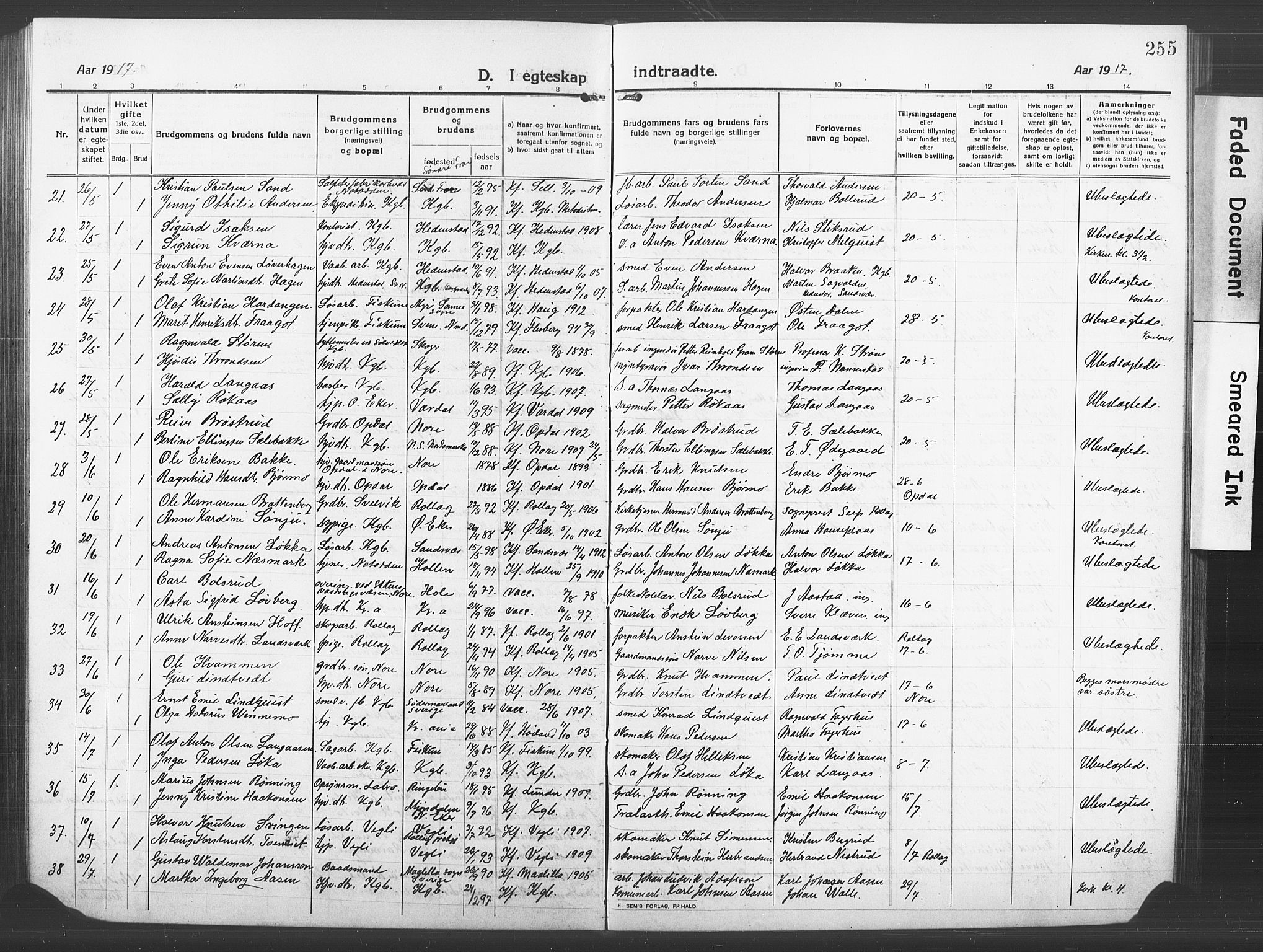 Kongsberg kirkebøker, SAKO/A-22/G/Ga/L0008: Parish register (copy) no. 8, 1915-1932, p. 255