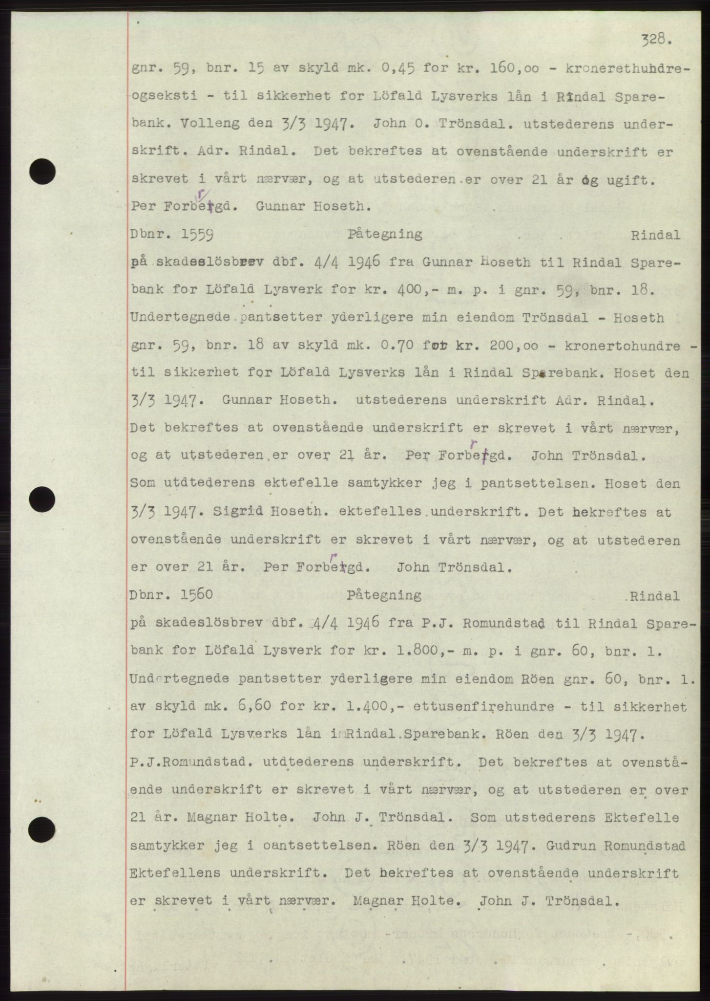 Nordmøre sorenskriveri, AV/SAT-A-4132/1/2/2Ca: Mortgage book no. C82b, 1946-1951, Diary no: : 1559/1947