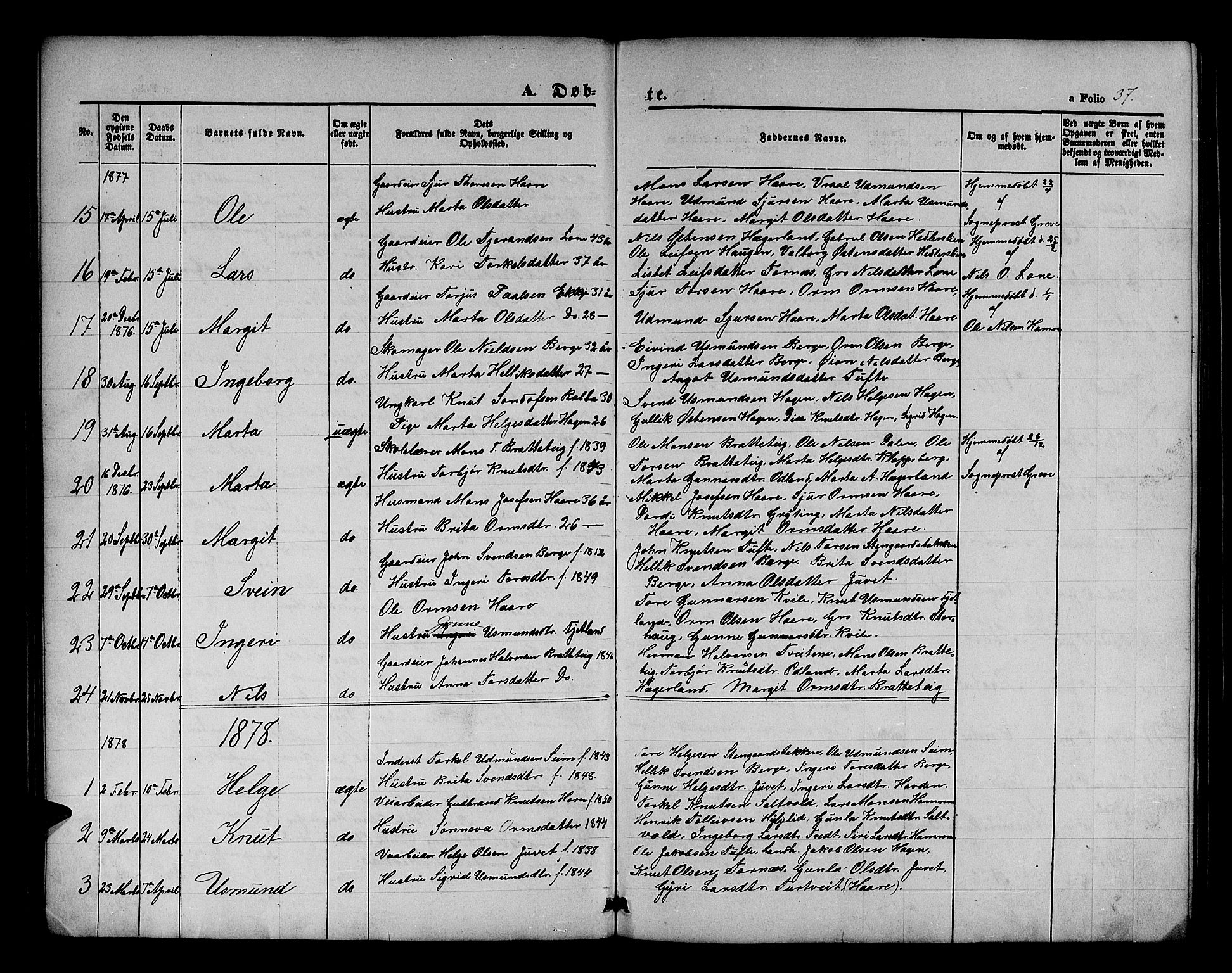 Røldal sokneprestembete, SAB/A-100247: Parish register (copy) no. A 2, 1861-1886, p. 37
