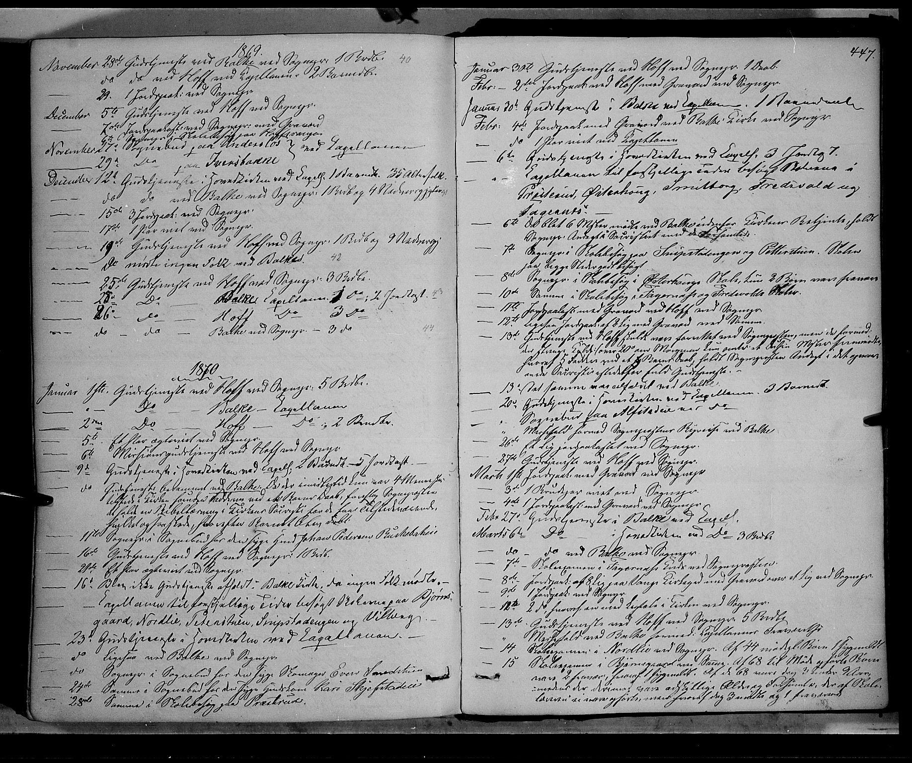 Østre Toten prestekontor, AV/SAH-PREST-104/H/Ha/Haa/L0005: Parish register (official) no. 5, 1866-1877, p. 447