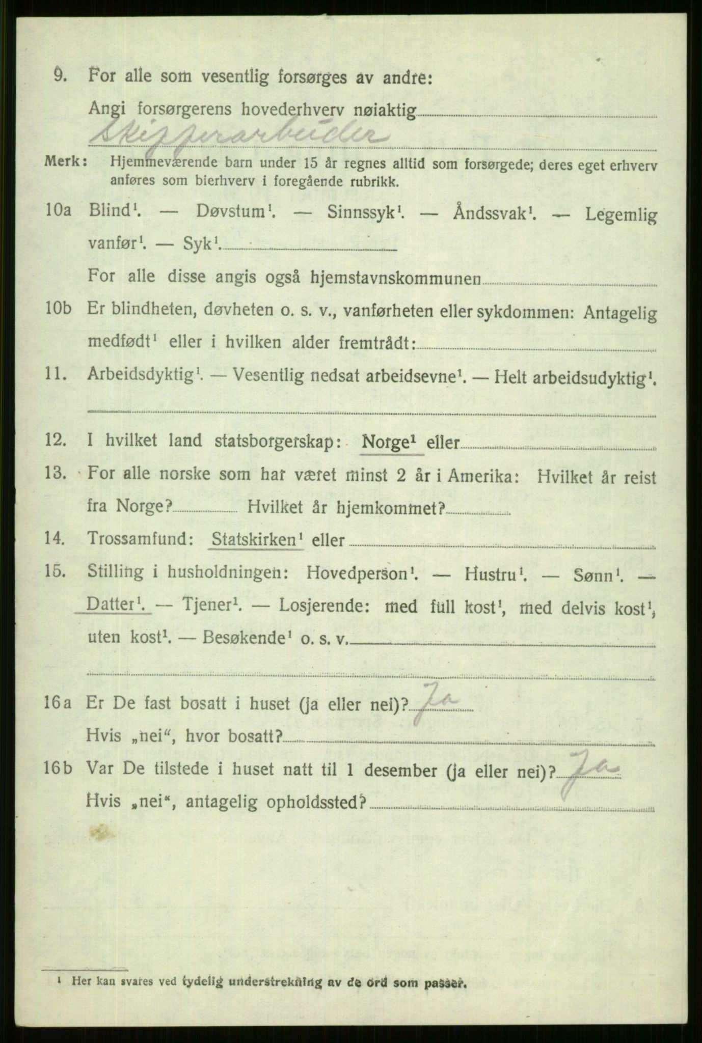 SAB, 1920 census for Vossestrand, 1920, p. 1195