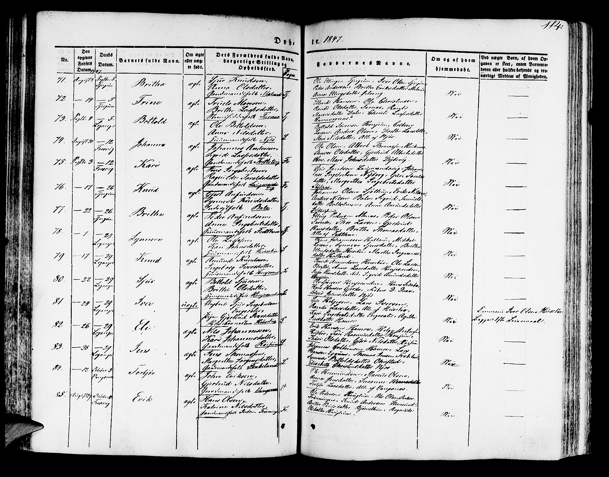 Leikanger sokneprestembete, AV/SAB-A-81001/H/Haa/Haaa/L0007: Parish register (official) no. A 7, 1838-1851, p. 114